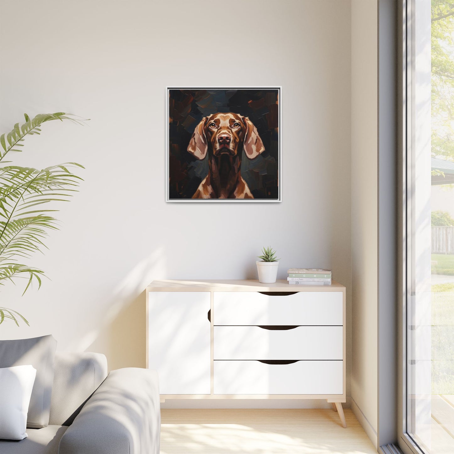 Framed Matte Canvas Dog Portrait – Brown Vizsla Wall Art