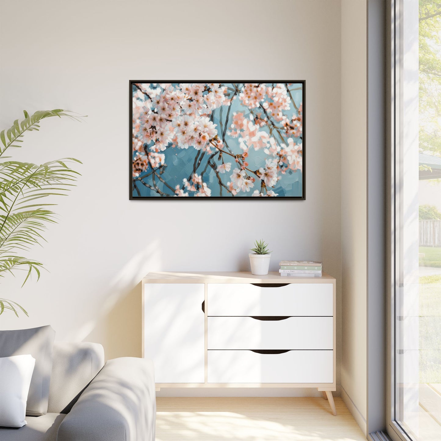Framed Cherry Blossom Matte Canvas Print — Soft Pink Floral Wall Art