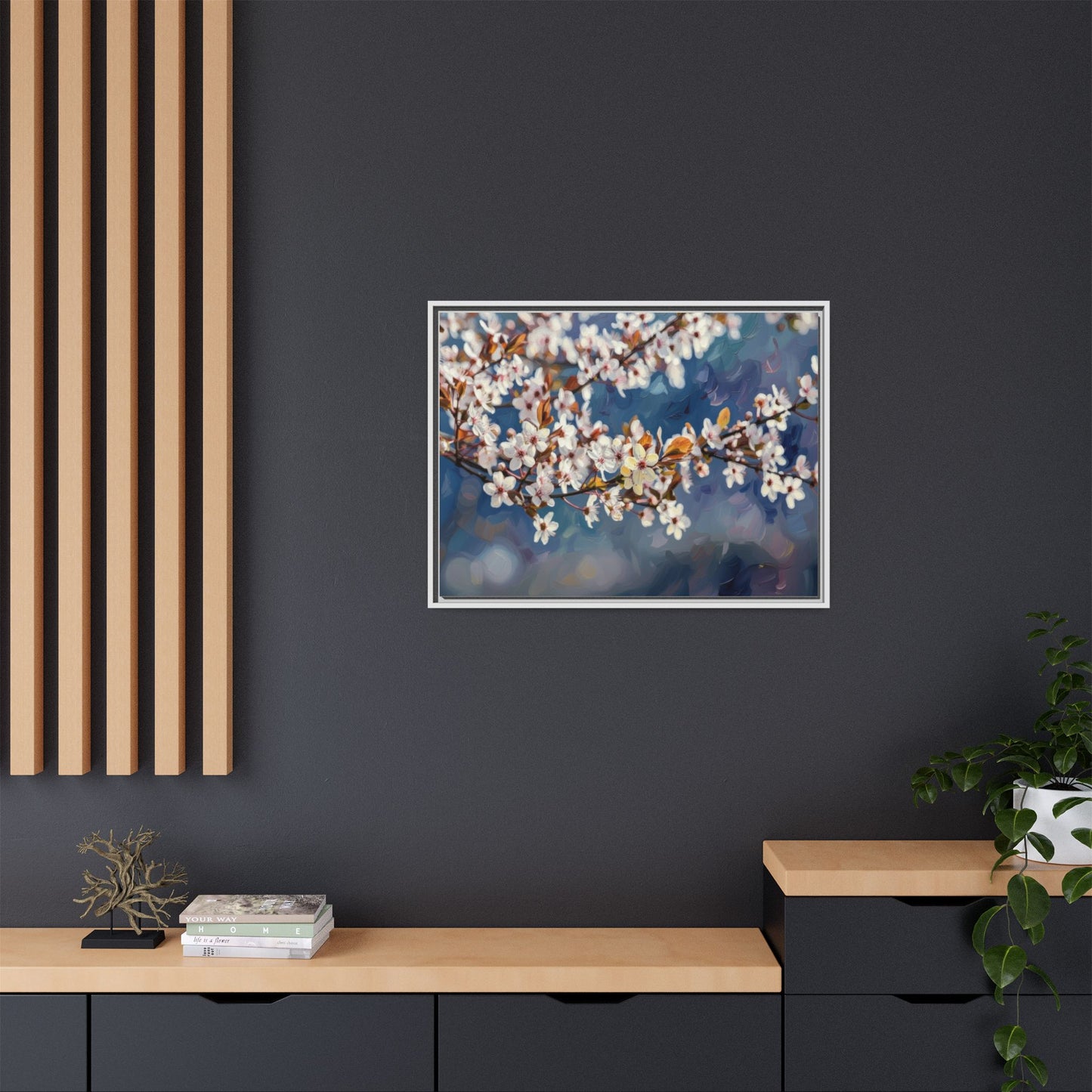 Framed Matte Canvas Print — Cherry Blossom Branch Wall Art