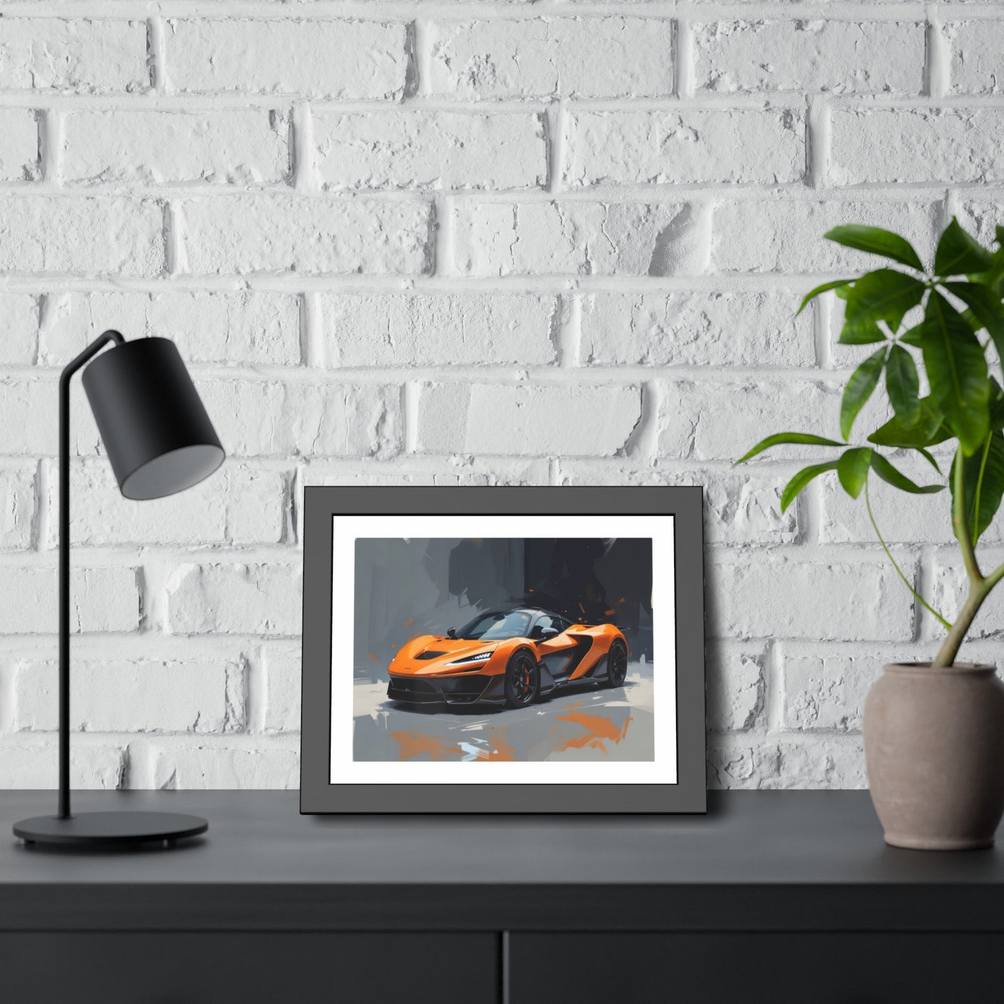 Framed Sports Car Poster — Orange Supercar Art Print