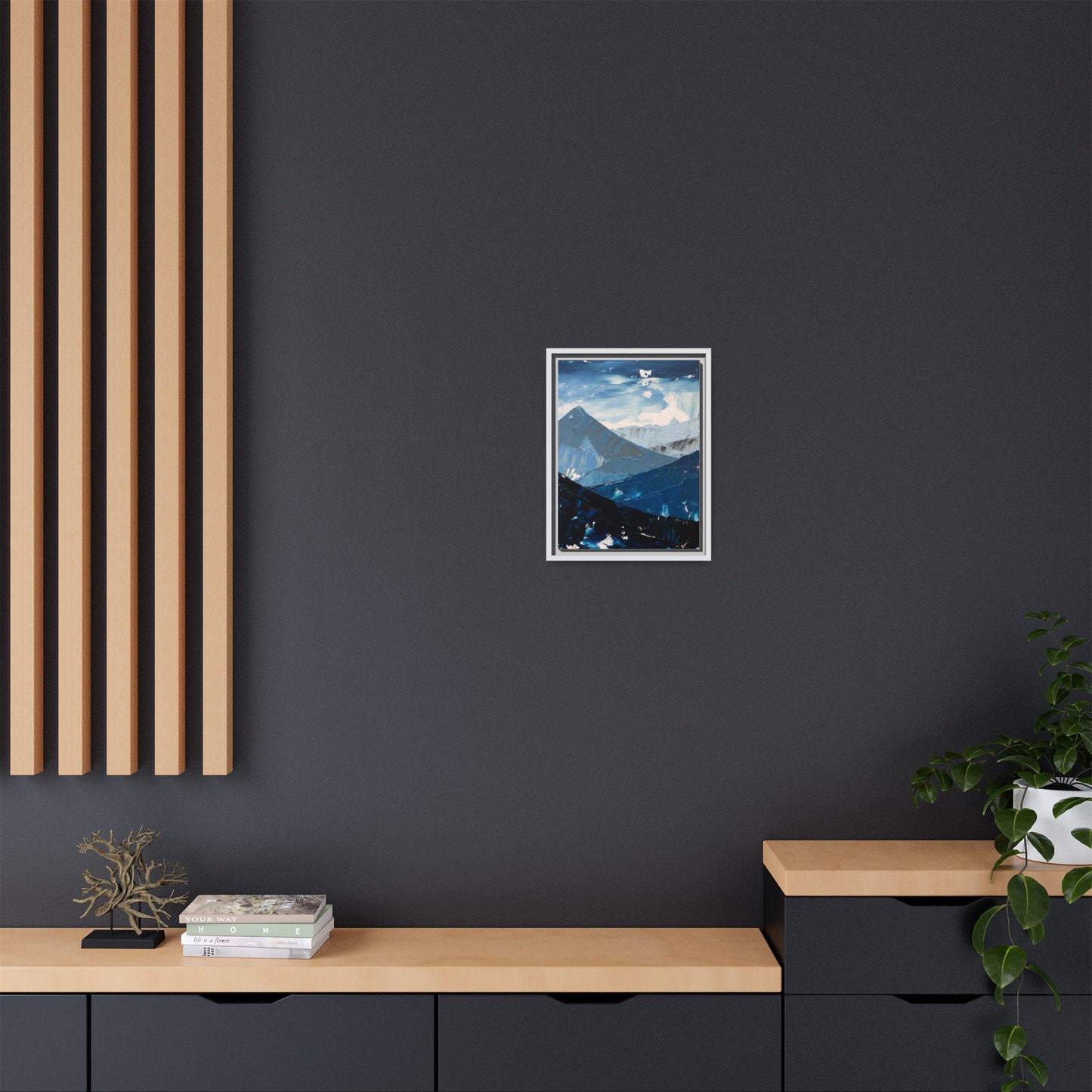 Blue Mountain Landscape Matte Canvas Framed | Abstract Mountain Wall Art