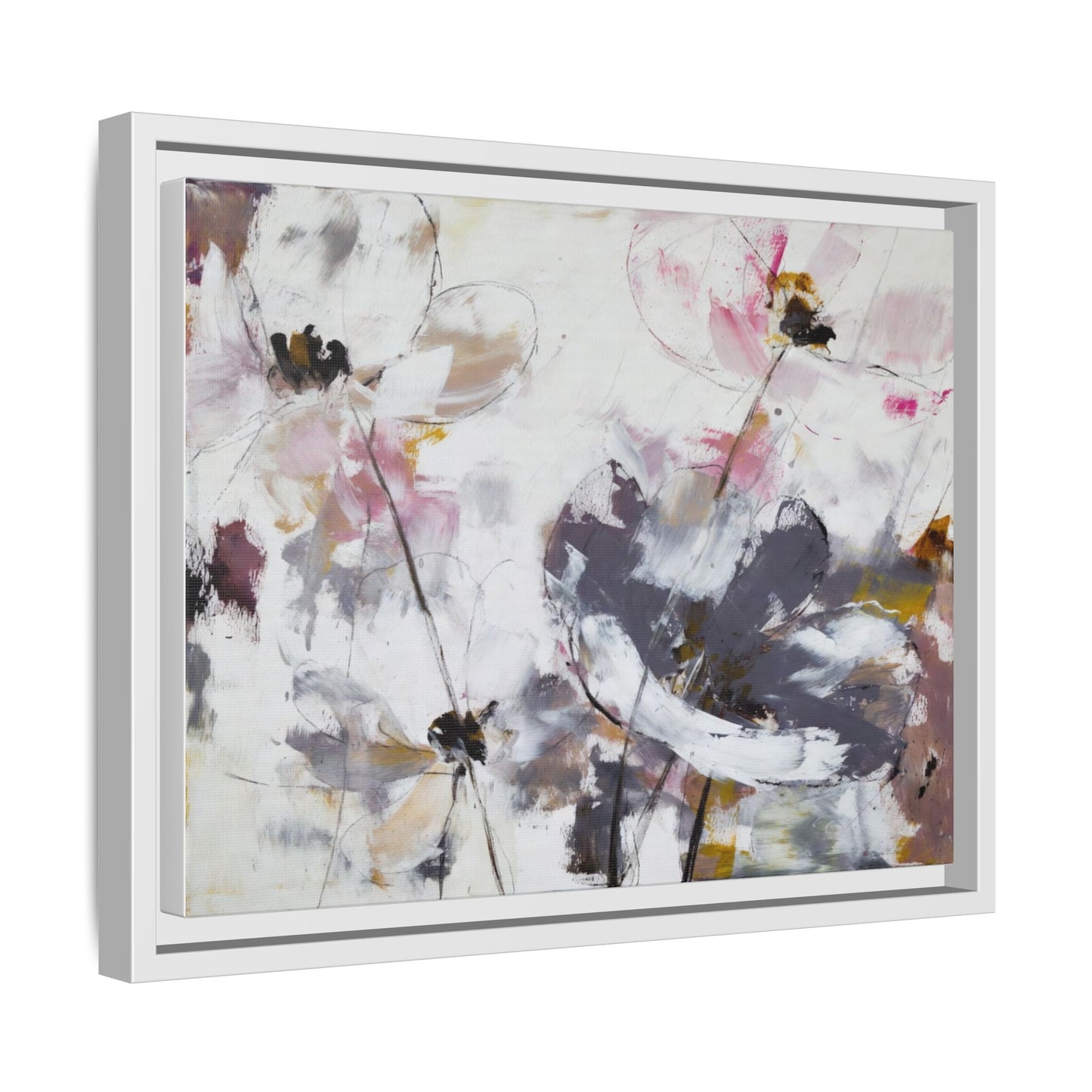 Abstract Floral Matte Canvas Framed Wall Art — Soft Watercolor Blooms