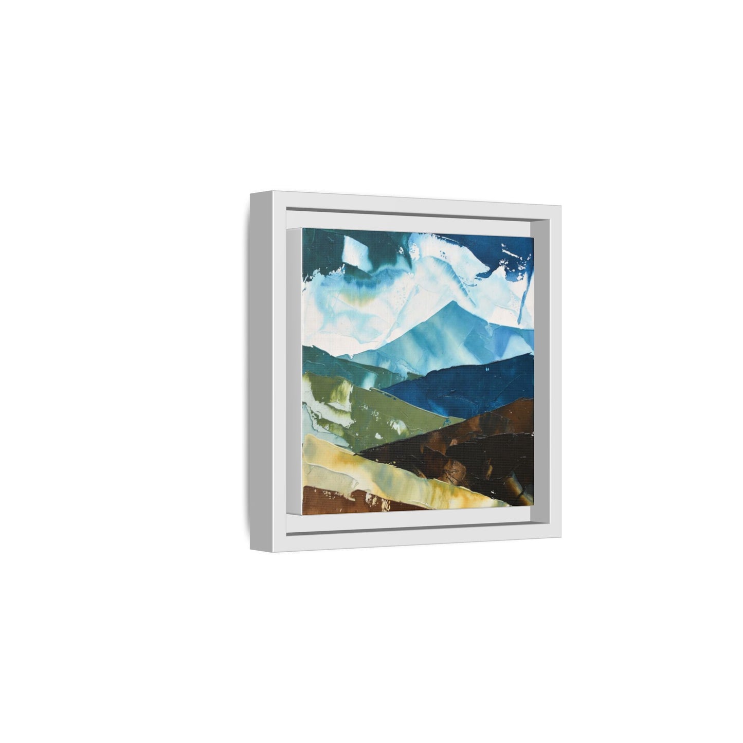 Framed Abstract Mountain Canvas Art — Blue & Earthtone Landscape Print