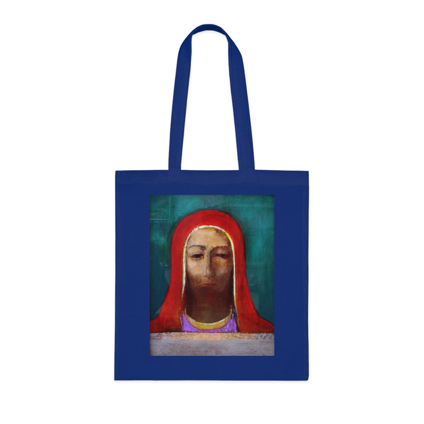 Art Portrait Tote Bag — Serene Red-Hooded Figure Canvas Cotton Tote
