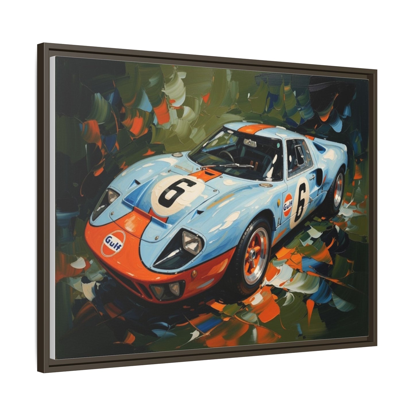 Gulf Racing GT40 Matte Framed Canvas — Vintage Sports Car Wall Art