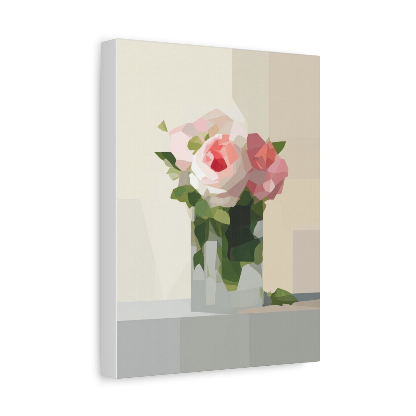 Pink Rose Still Life Canvas — Modern Floral Wall Art, Matte Stretched Canvas