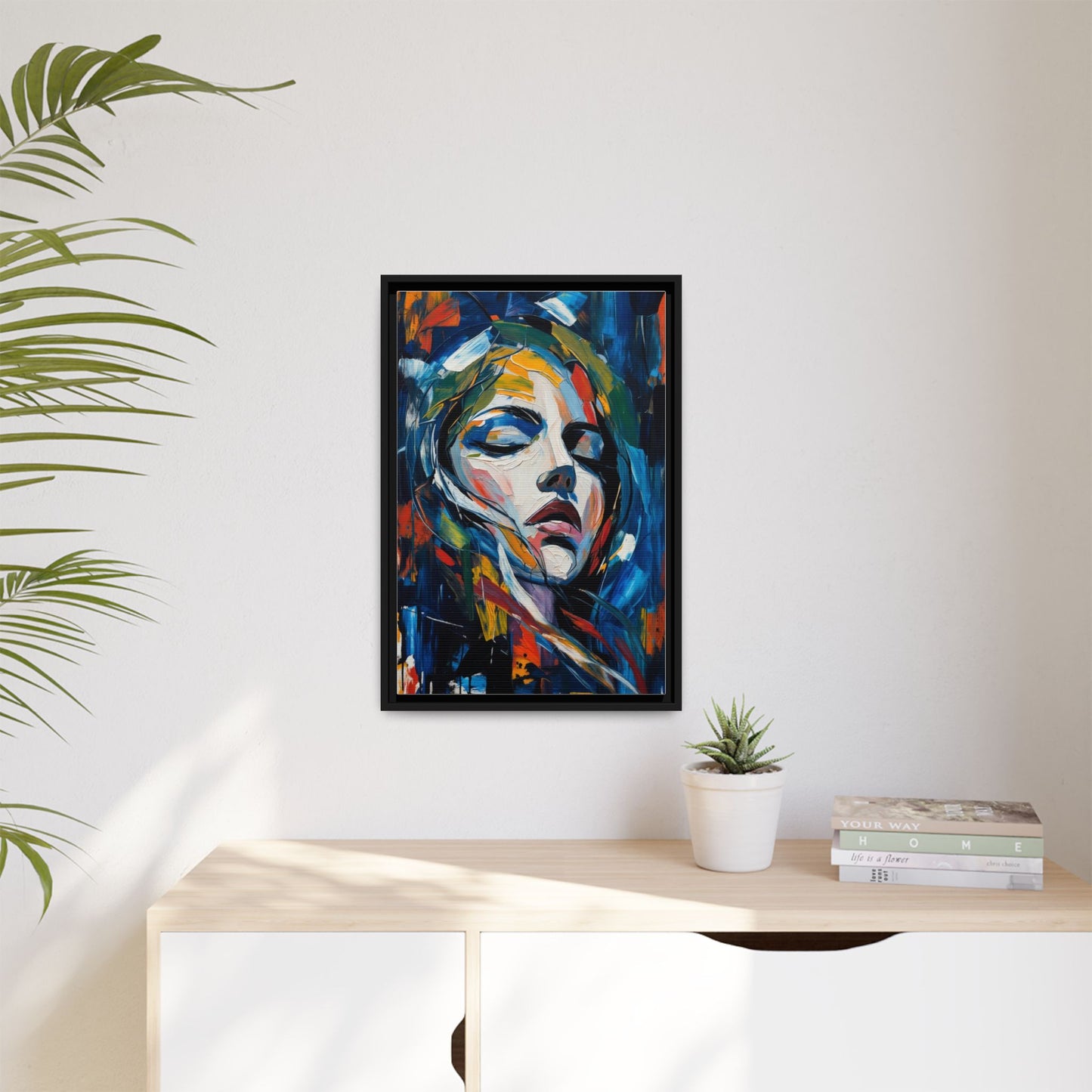 Abstract Colorful Woman Portrait — Framed Matte Canvas Wall Art