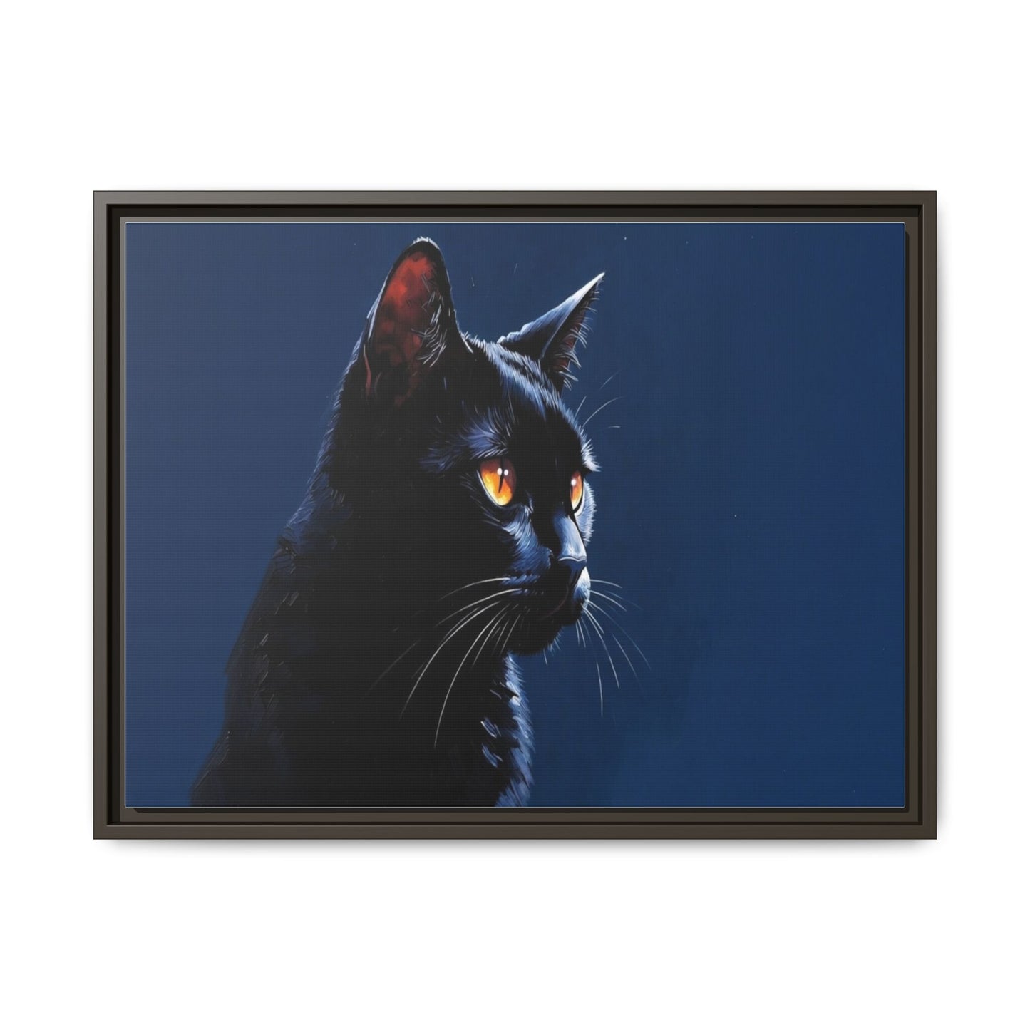 Black Cat Portrait Matte Canvas Framed Wall Art — Dramatic Feline Photo Print