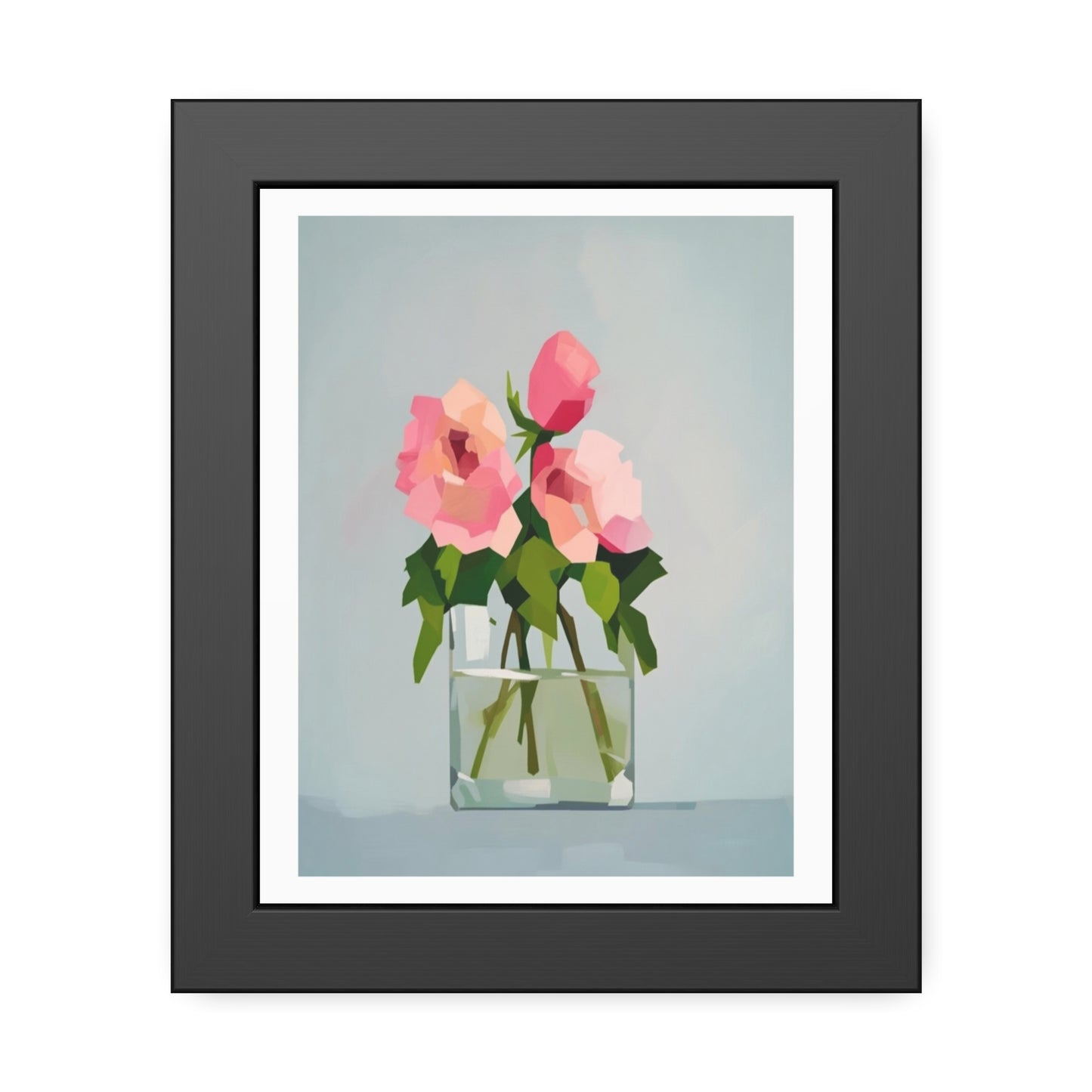 Framed Floral Poster — Pink Rose Vase Wall Art