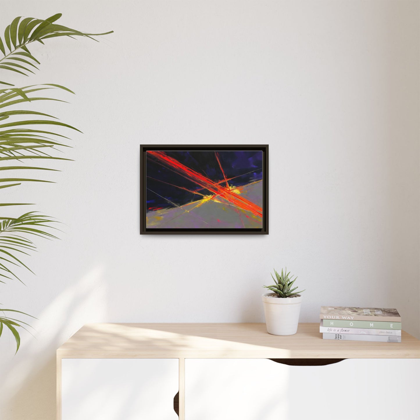 Abstract Red Streaks Framed Matte Canvas Art — Modern Multi‑Color Wall Decor