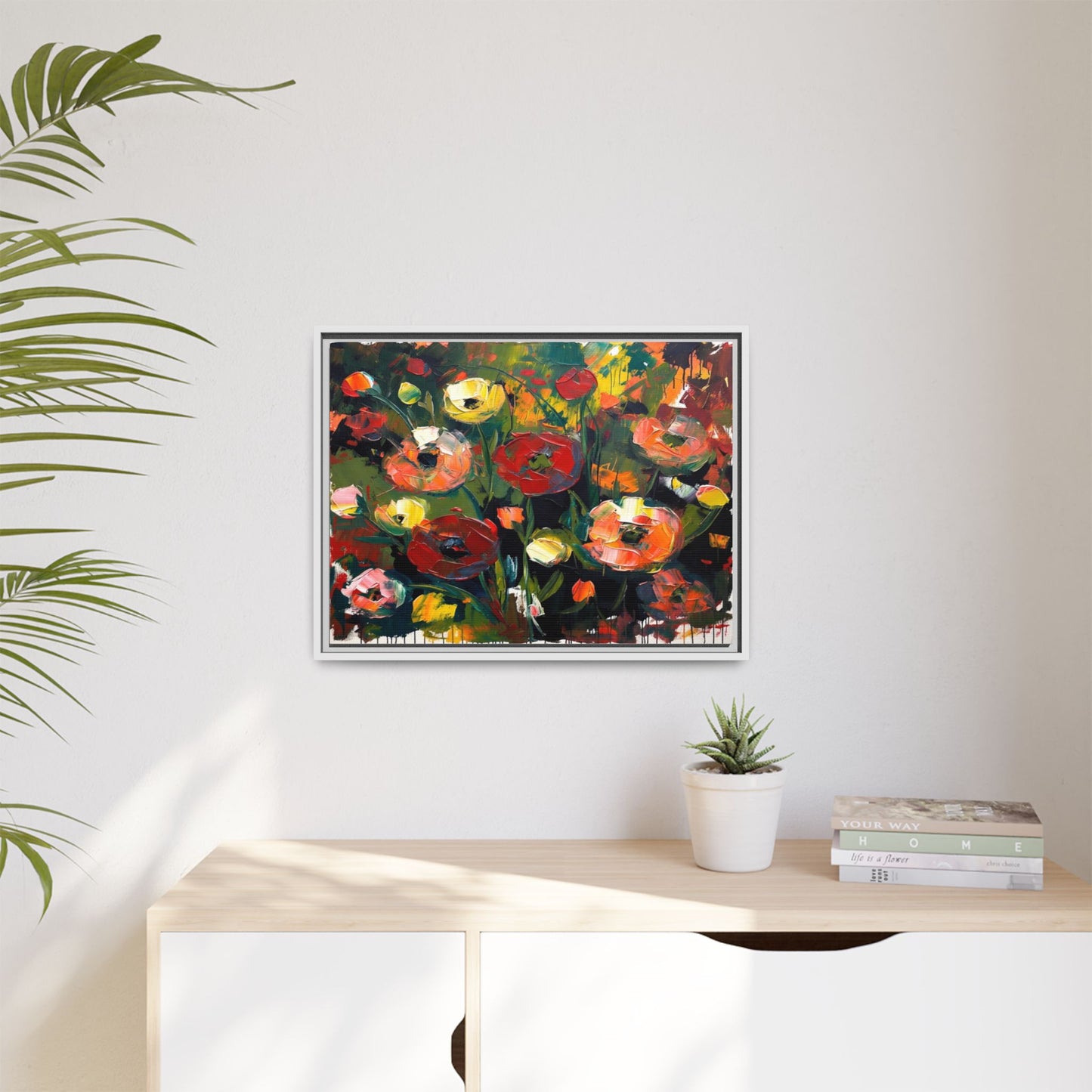 Framed Floral Canvas Print — Vibrant Abstract Poppies Wall Art