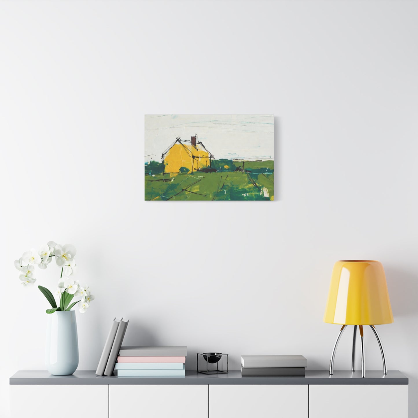 Yellow Cottage Landscape Canvas - Matte Stretched Wall Art