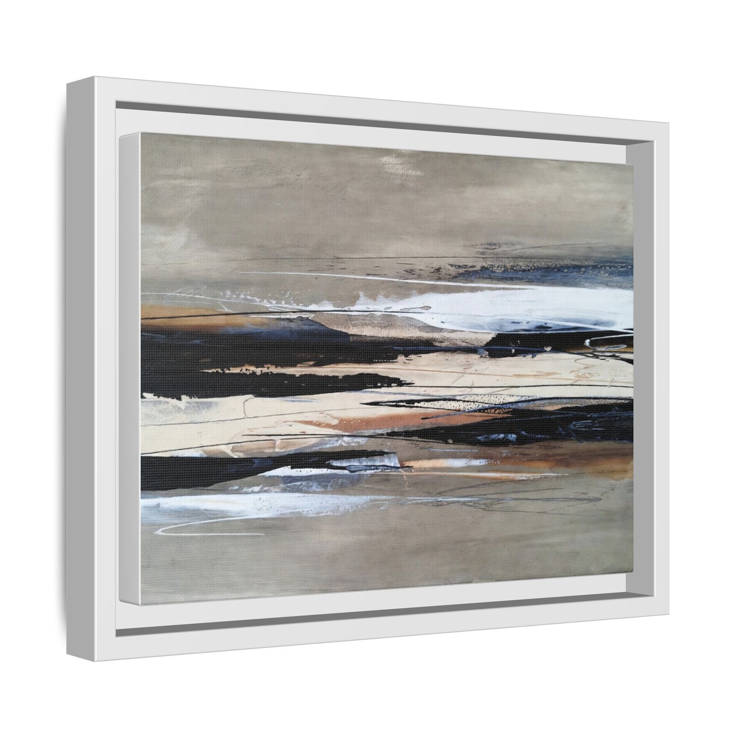 Abstract Seascape Matte Canvas Framed Wall Art — Neutral Coastal Landscape