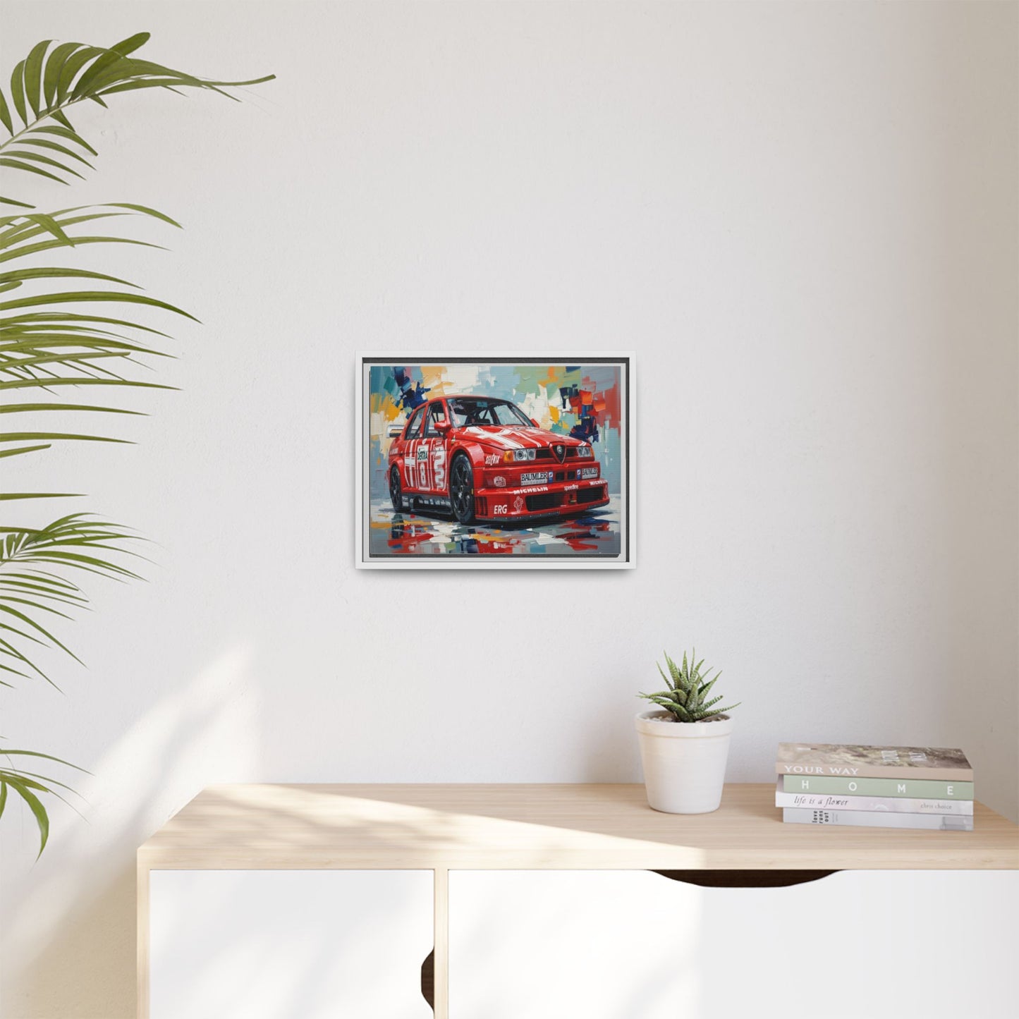 Framed Racing Car Canvas Print — Red Alfa Romeo Track Art