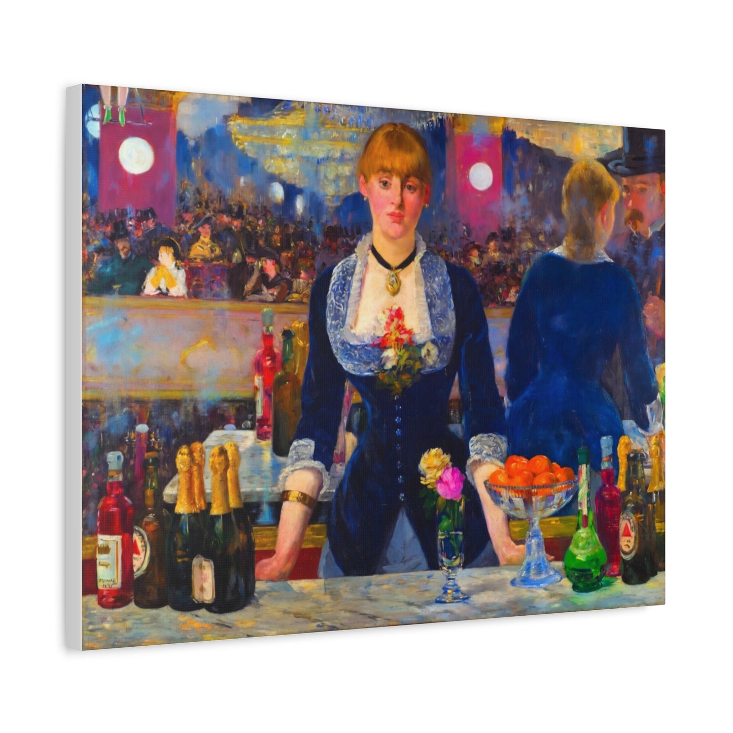 Bar at the Folies-Bergère Matte Canvas Print — Édouard Manet Style Barmaid Wall Art