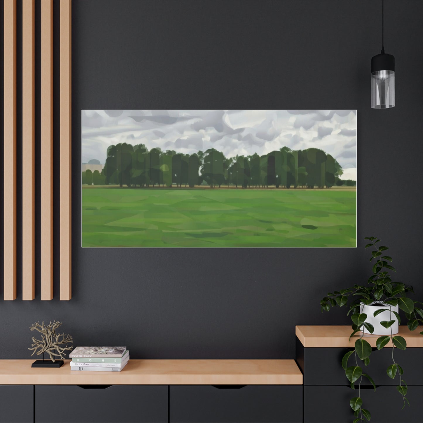 Green Field Landscape Canvas Print — Tranquil Park Scene Matte Stretched Canvas