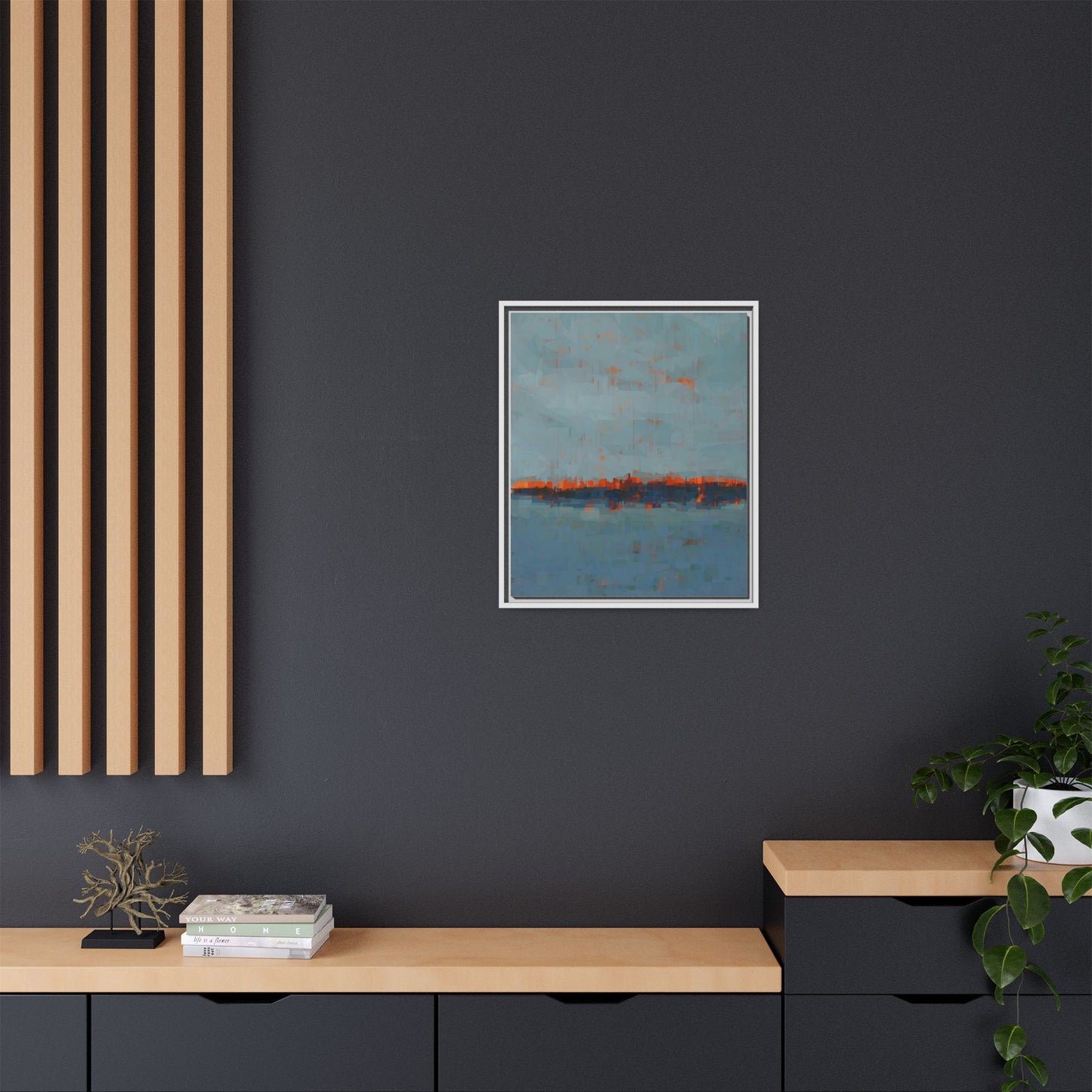 Framed Canvas Art — Teal & Orange Abstract Seascape