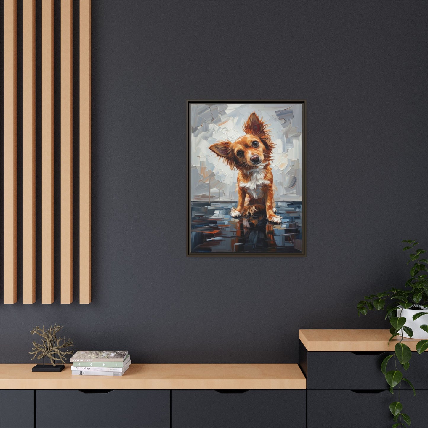 Framed Matte Canvas Print — Playful Brown Dog Portrait