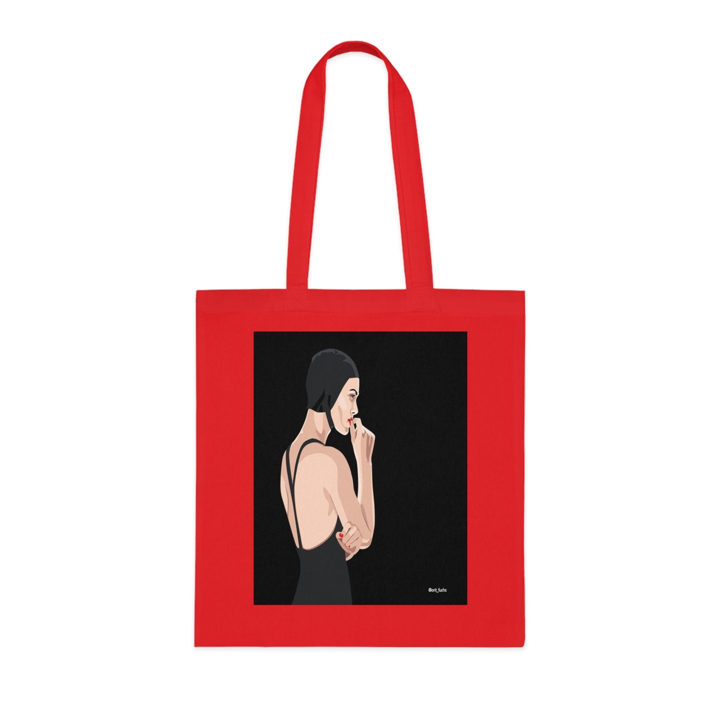 Minimalist Femme Portrait Cotton Tote — Chic Black-Back Illustration Tote Bag