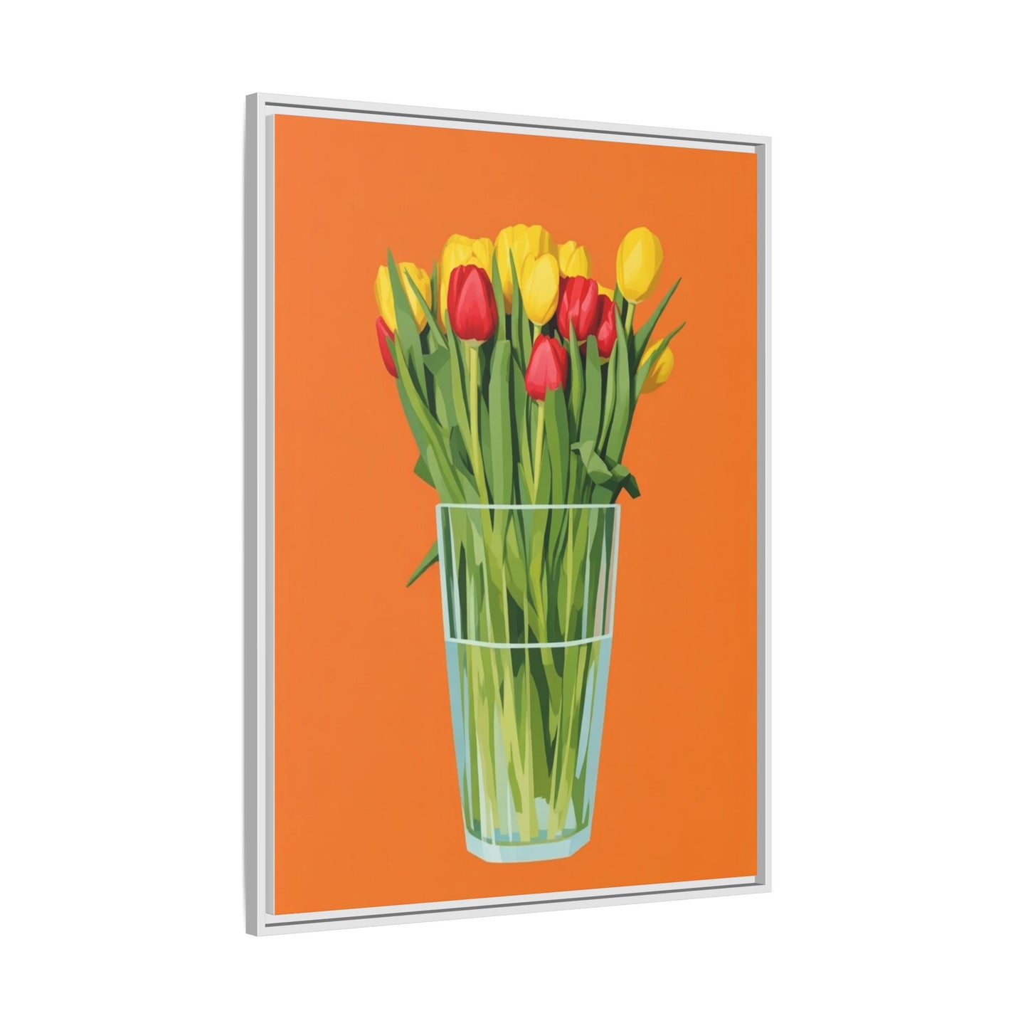 Framed Tulip Canvas Print — Colorful Tulips in Glass Vase