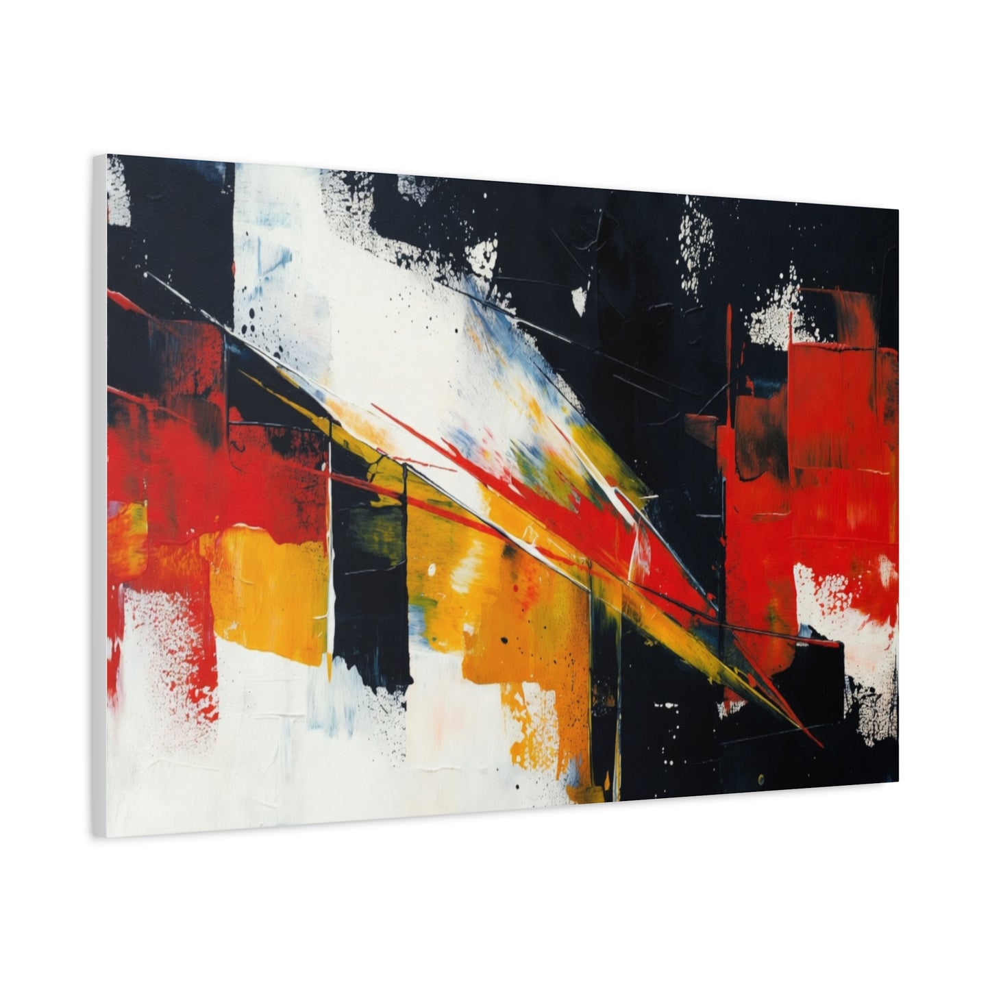 Abstract Geometric Canvas Art — Bold Red & Black Modern Wall Painting