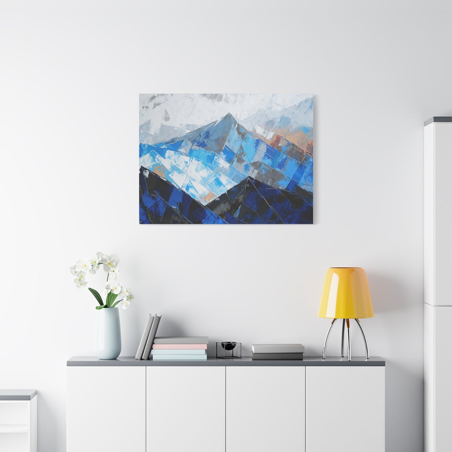 Blue Abstract Mountain Canvas Print – Modern Geometric Landscape Wall Art
