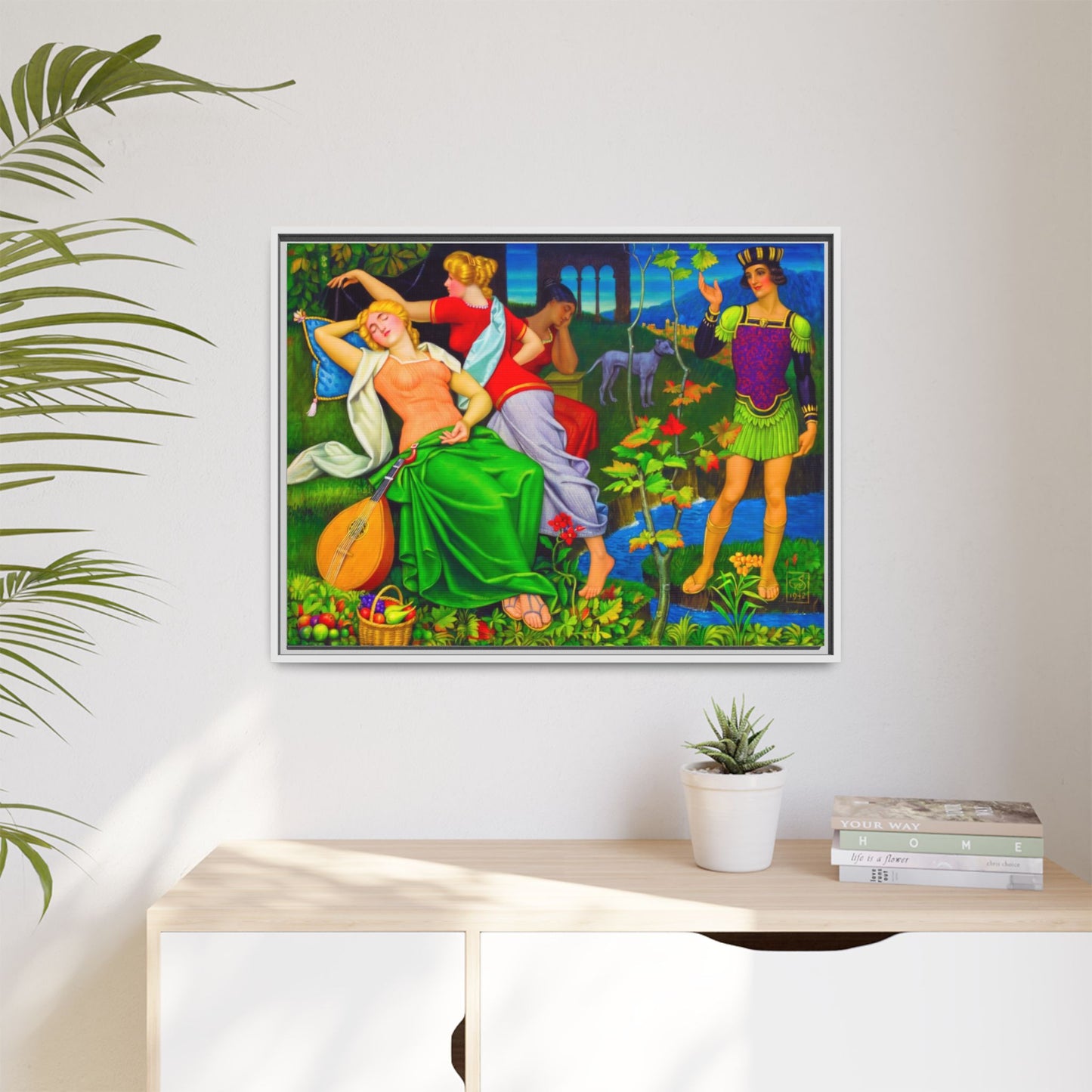 Framed Matte Canvas Art — Colorful Mythic Garden Scene
