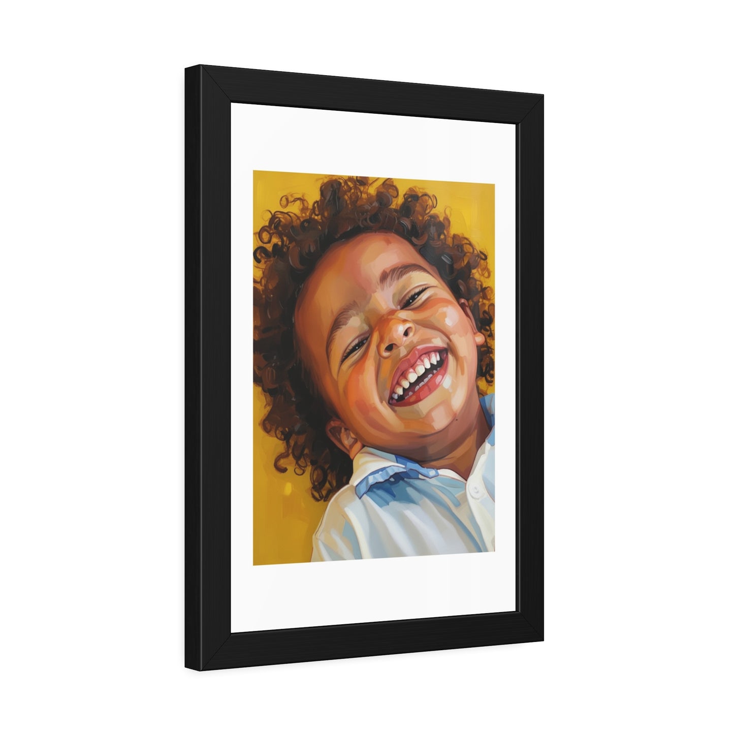 Framed Poster — Joyful Laughing Child Portrait, Colorful Nursery Wall Art
