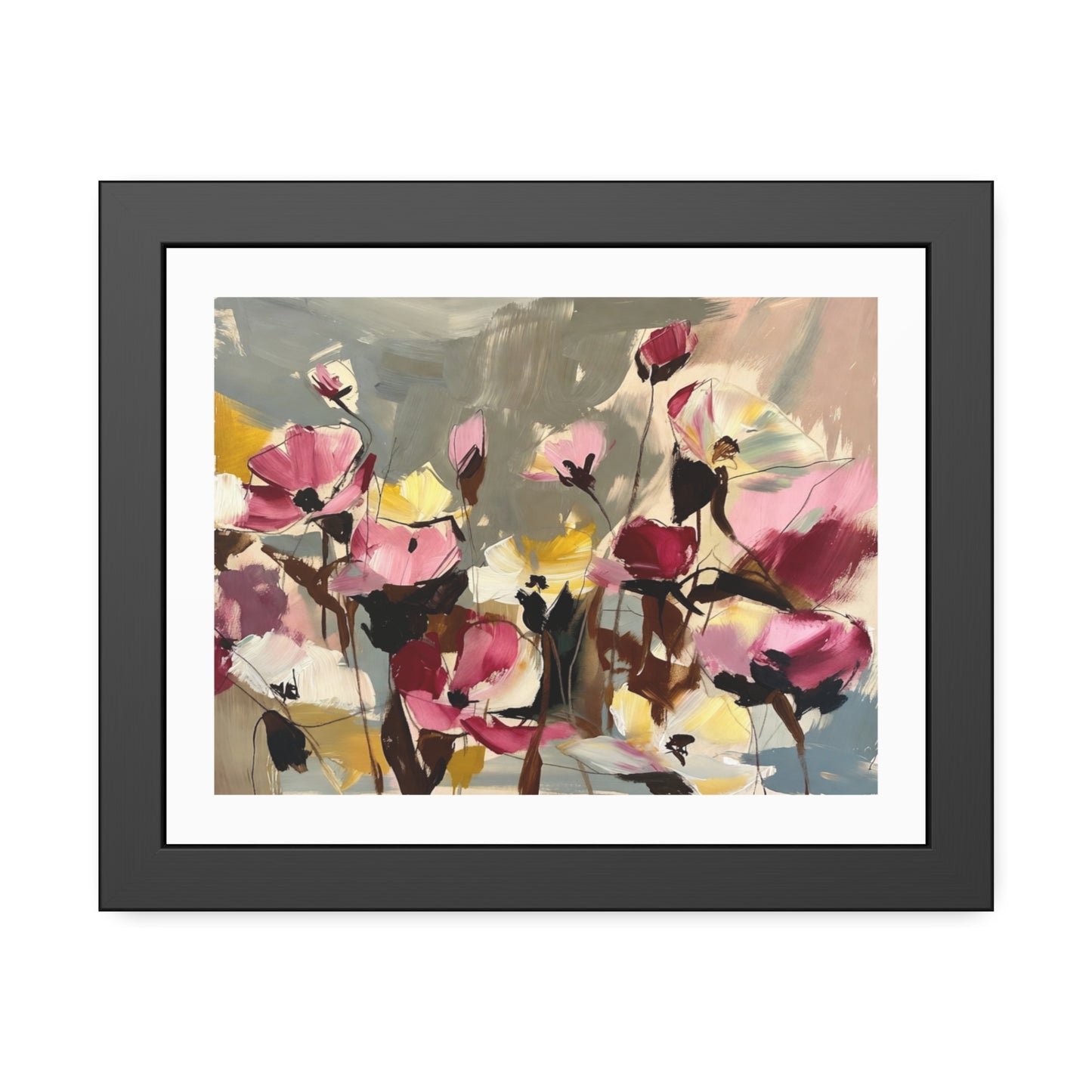 Framed Floral Art Print - Abstract Pink Poppies Poster