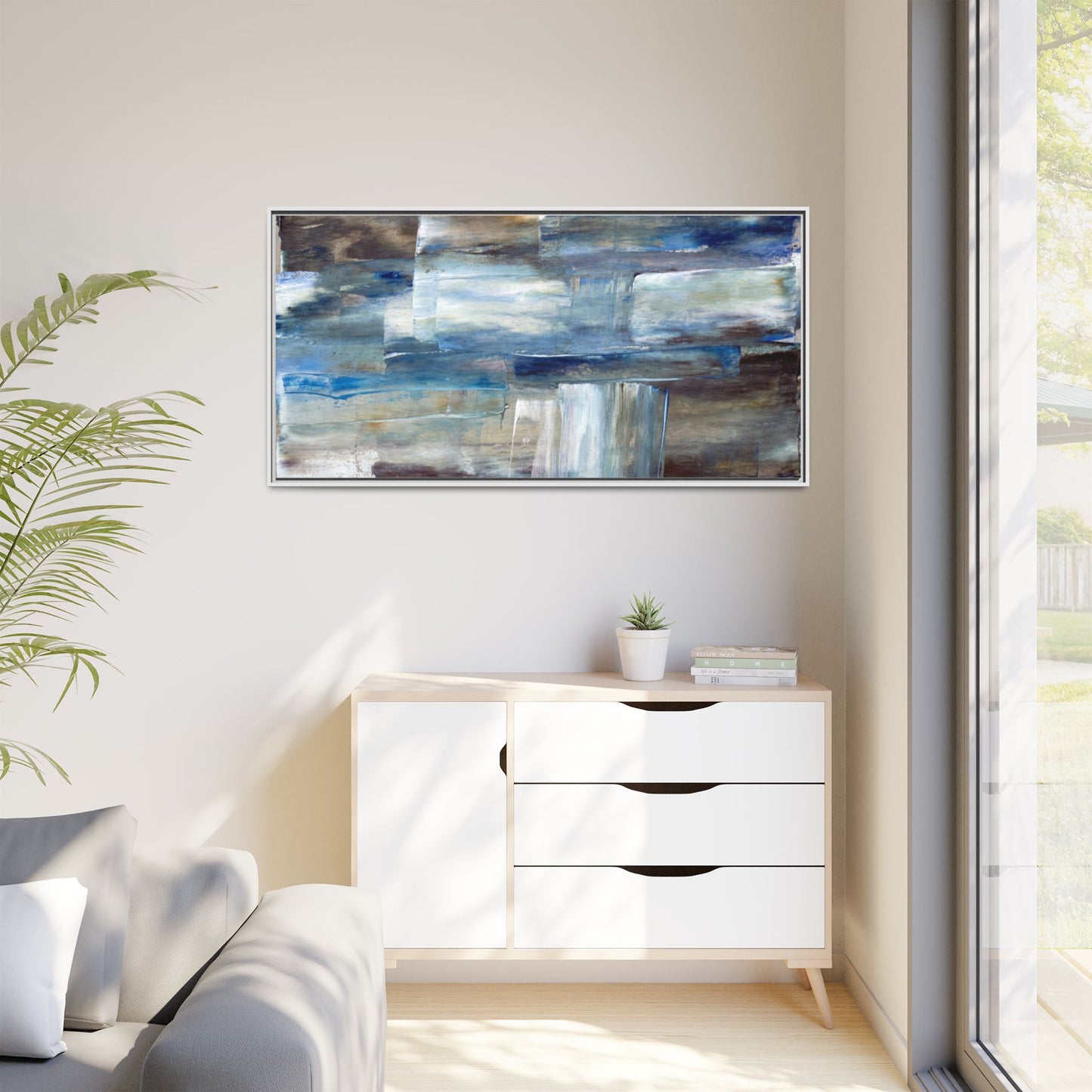 Abstract Blue Coastal Matte Canvas Framed Wall Art