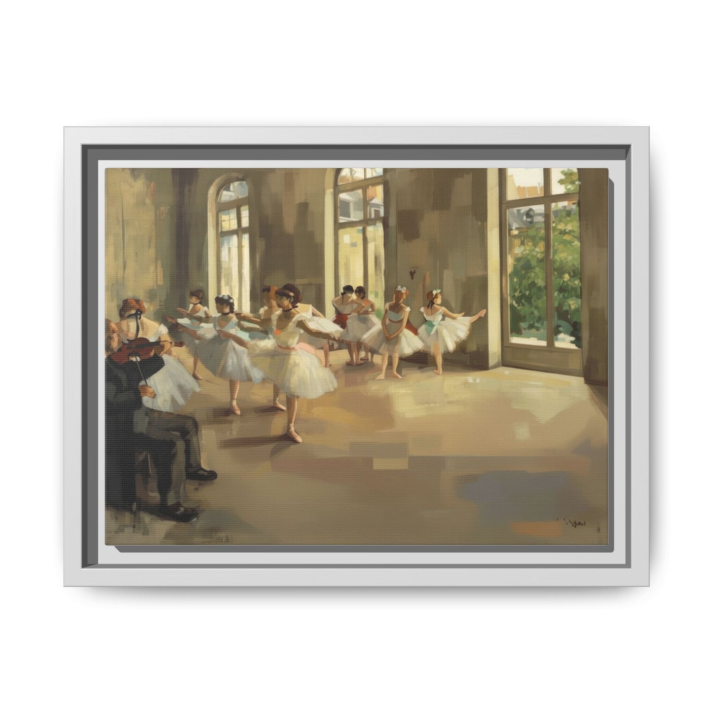 Framed Matte Canvas Print — Ballet Class Scene (Impressionist Dancers)