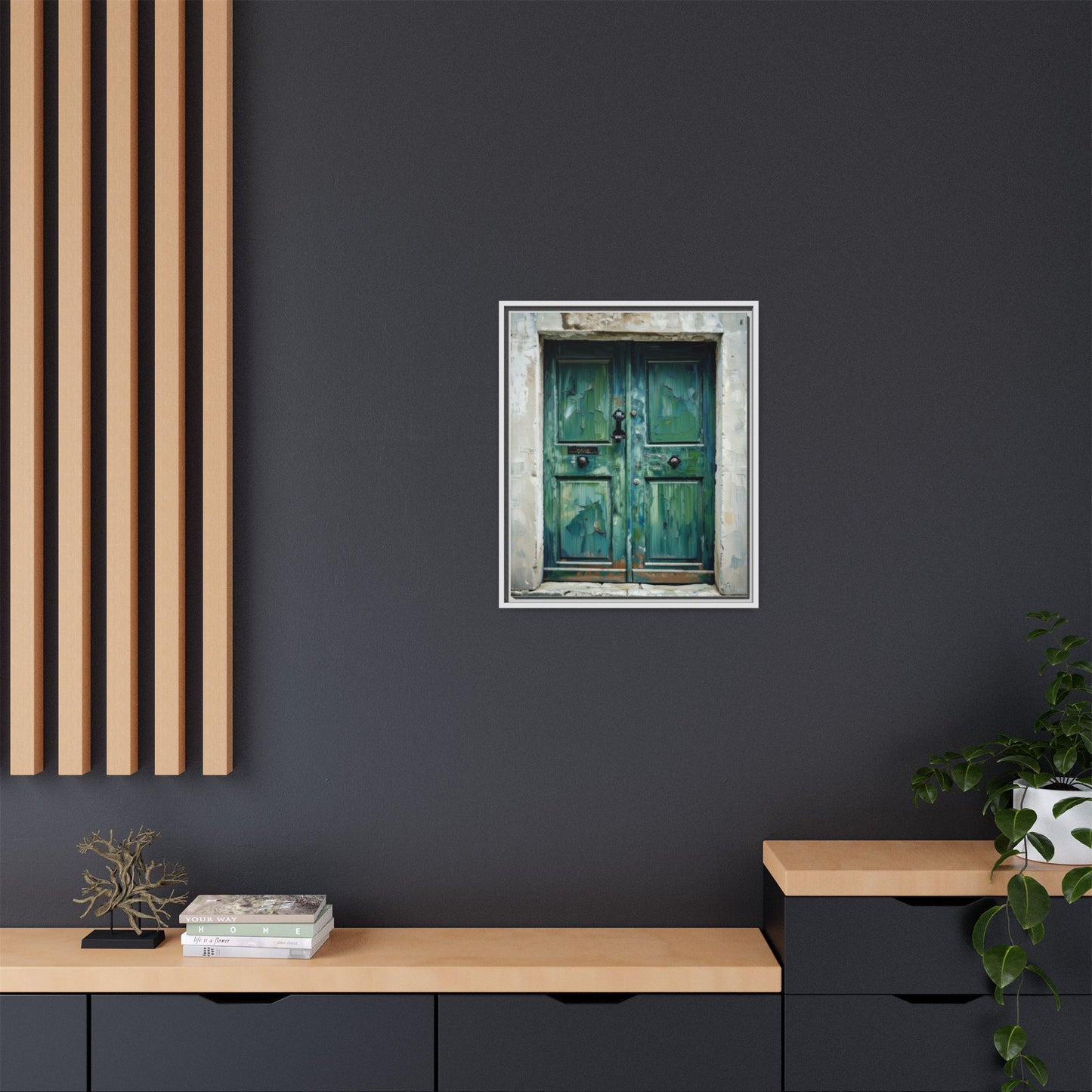 Framed Matte Canvas Art — Weathered Green Door Wall Print