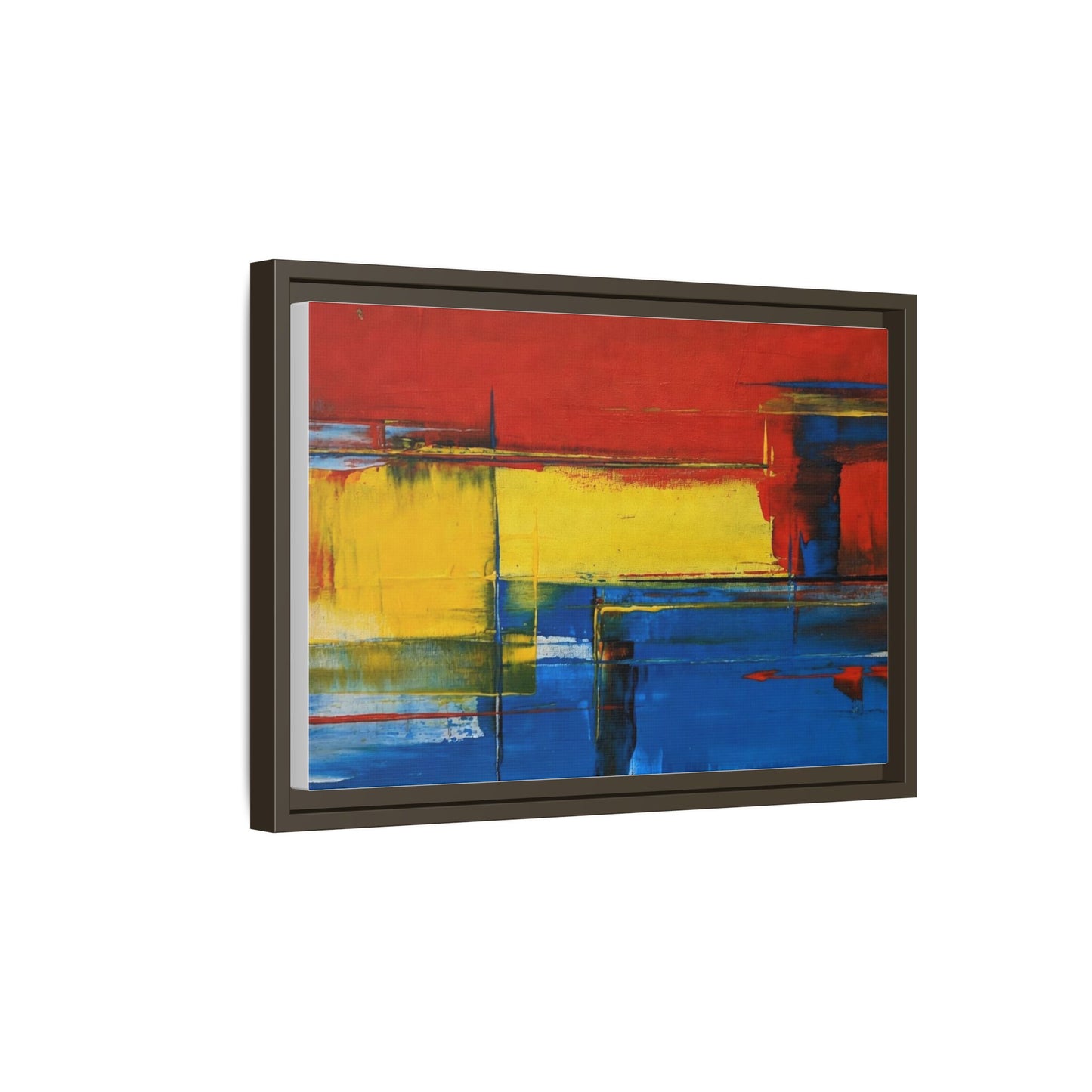 Abstract Color Block Matte Canvas Framed Wall Art — Modern Red Yellow Blue Painting