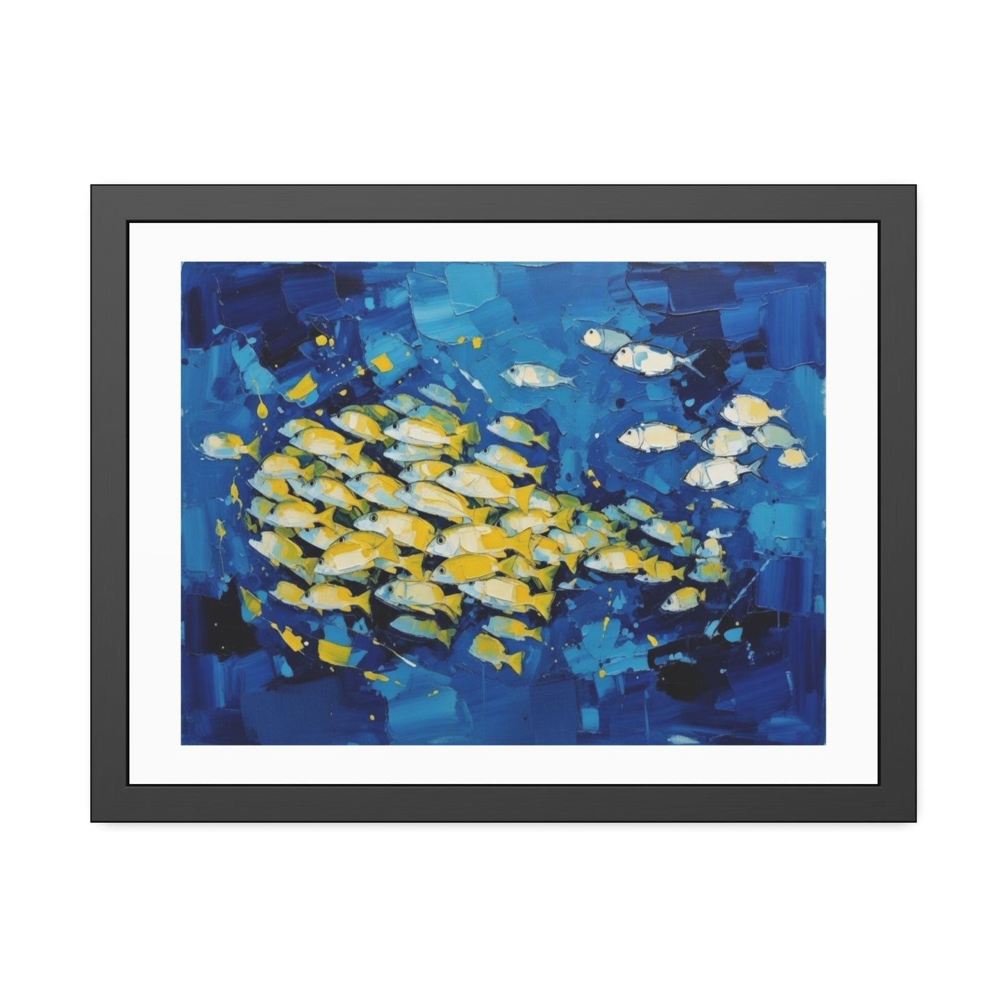 Framed Fish Poster — Blue School of Fish Nautical Wall Art Print
