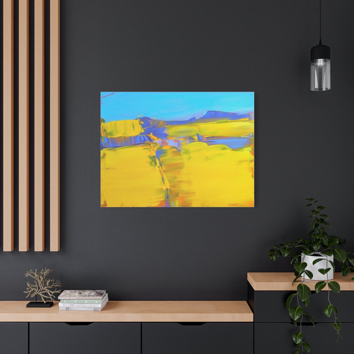 Abstract Yellow Field Canvas Wall Art  Vibrant Landscape Matte Stretched Canvas 1.25"