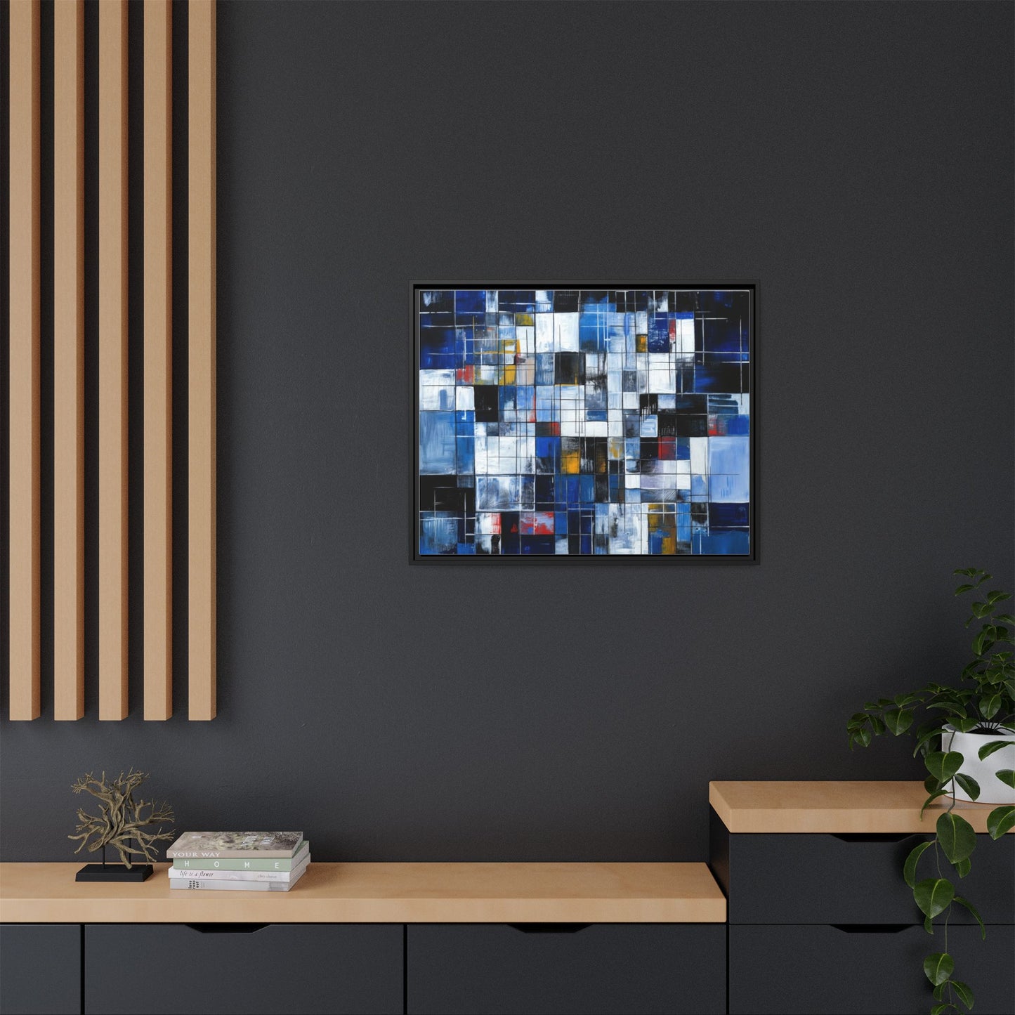Abstract Blue Grid Matte Canvas Framed Art Print