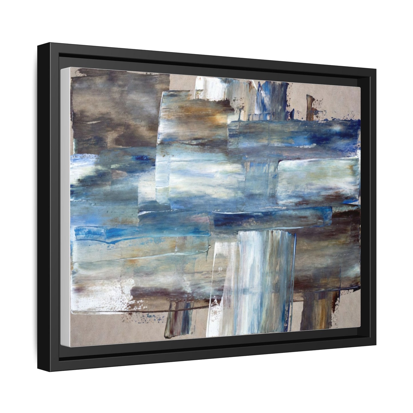 Abstract Blue Coastal Matte Canvas Framed Wall Art