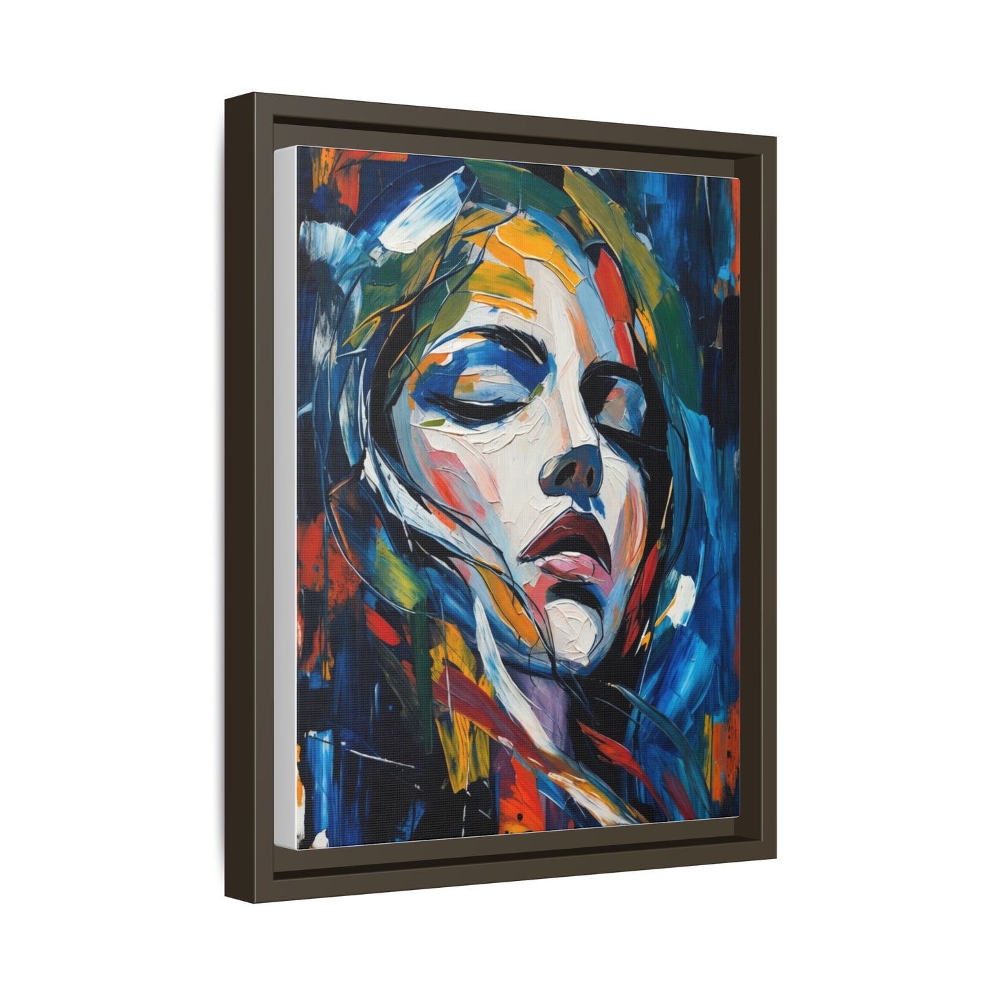 Abstract Colorful Woman Portrait — Framed Matte Canvas Wall Art