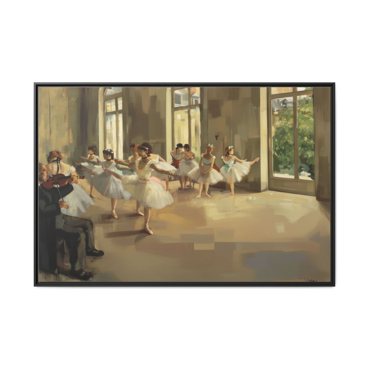 Framed Matte Canvas Print — Ballet Class Scene (Impressionist Dancers)