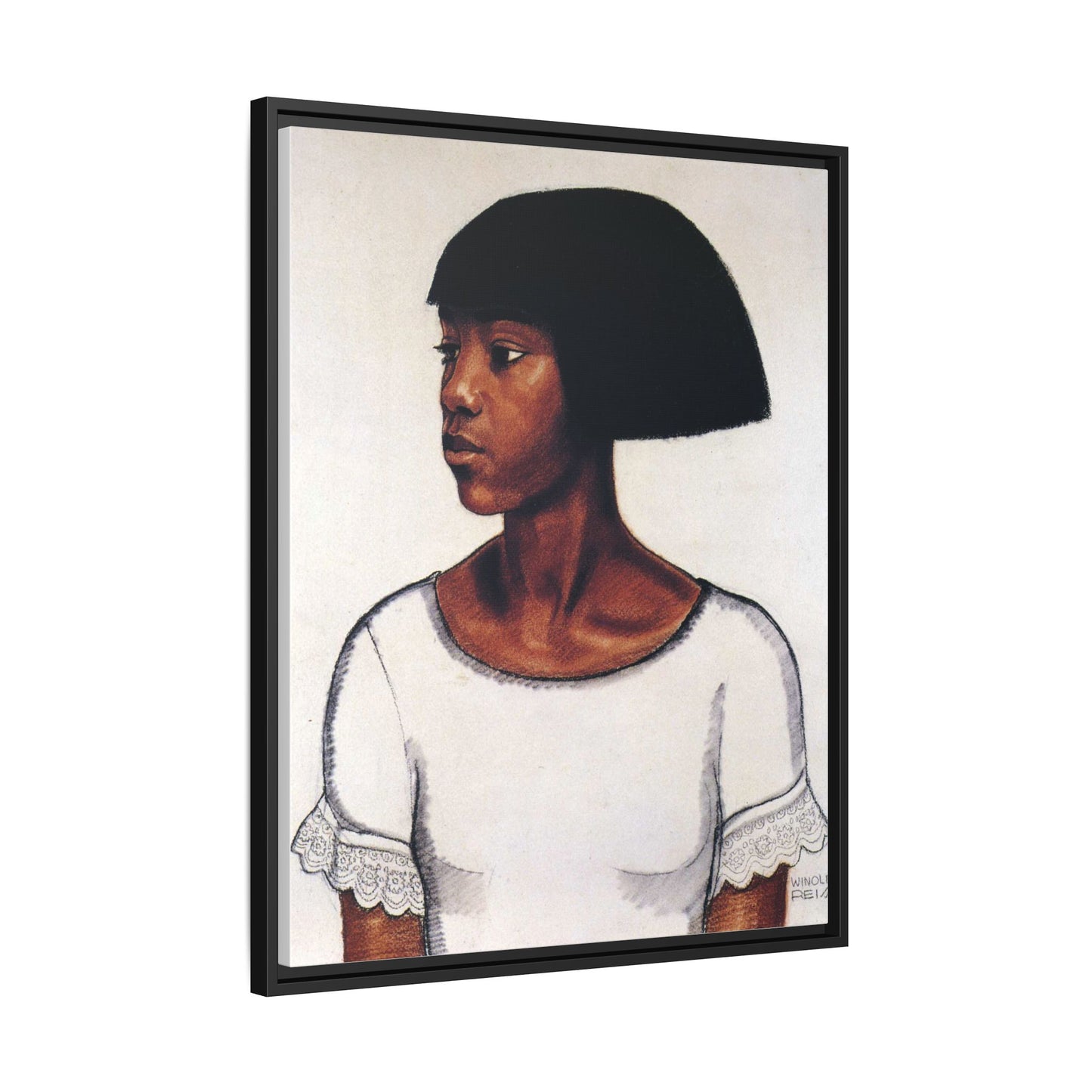 Portrait of a Young Woman by Winold Reiss Framed Matte Canvas Portrait