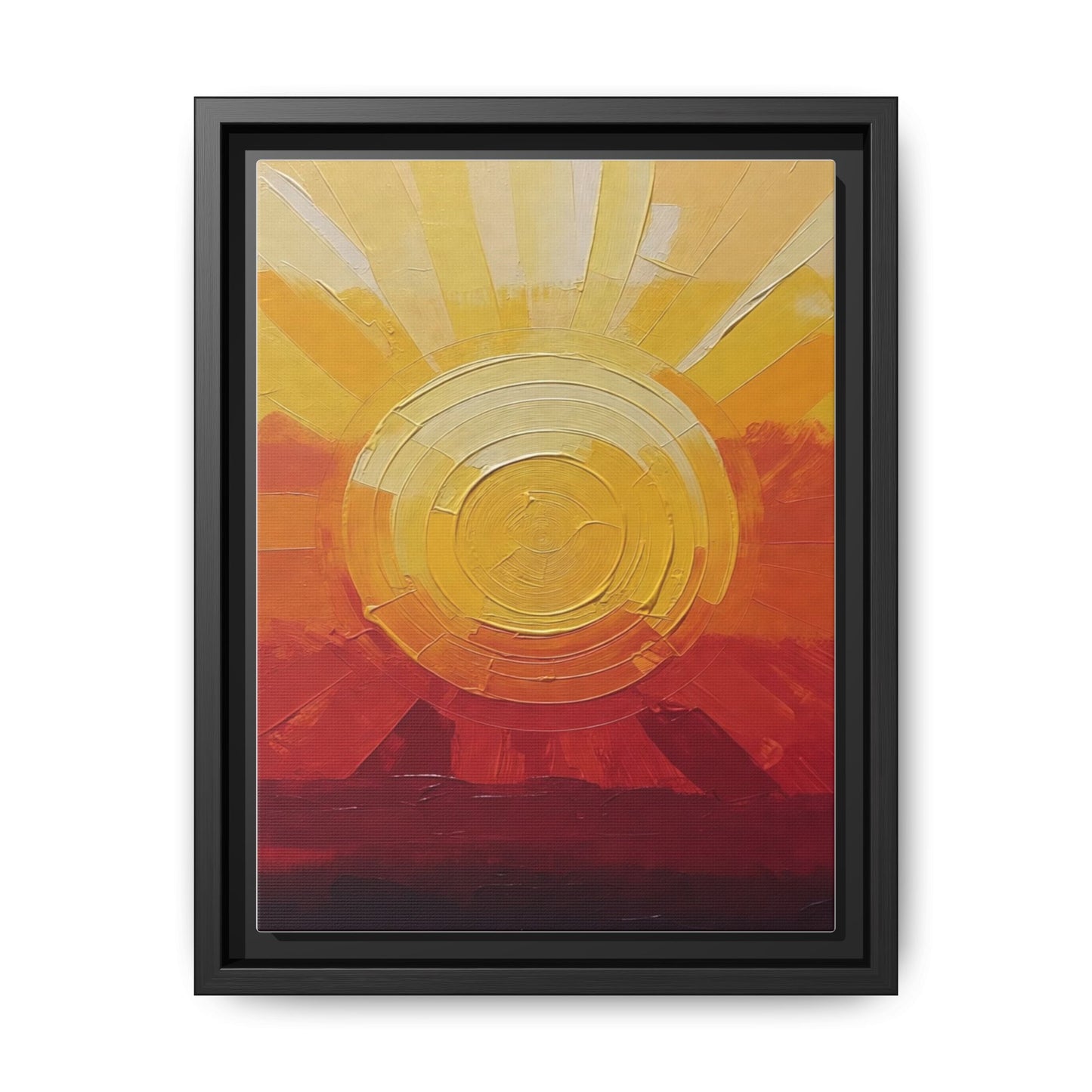 Sunburst Abstract Framed Canvas Art — Matte Multi‑Color Wall Print
