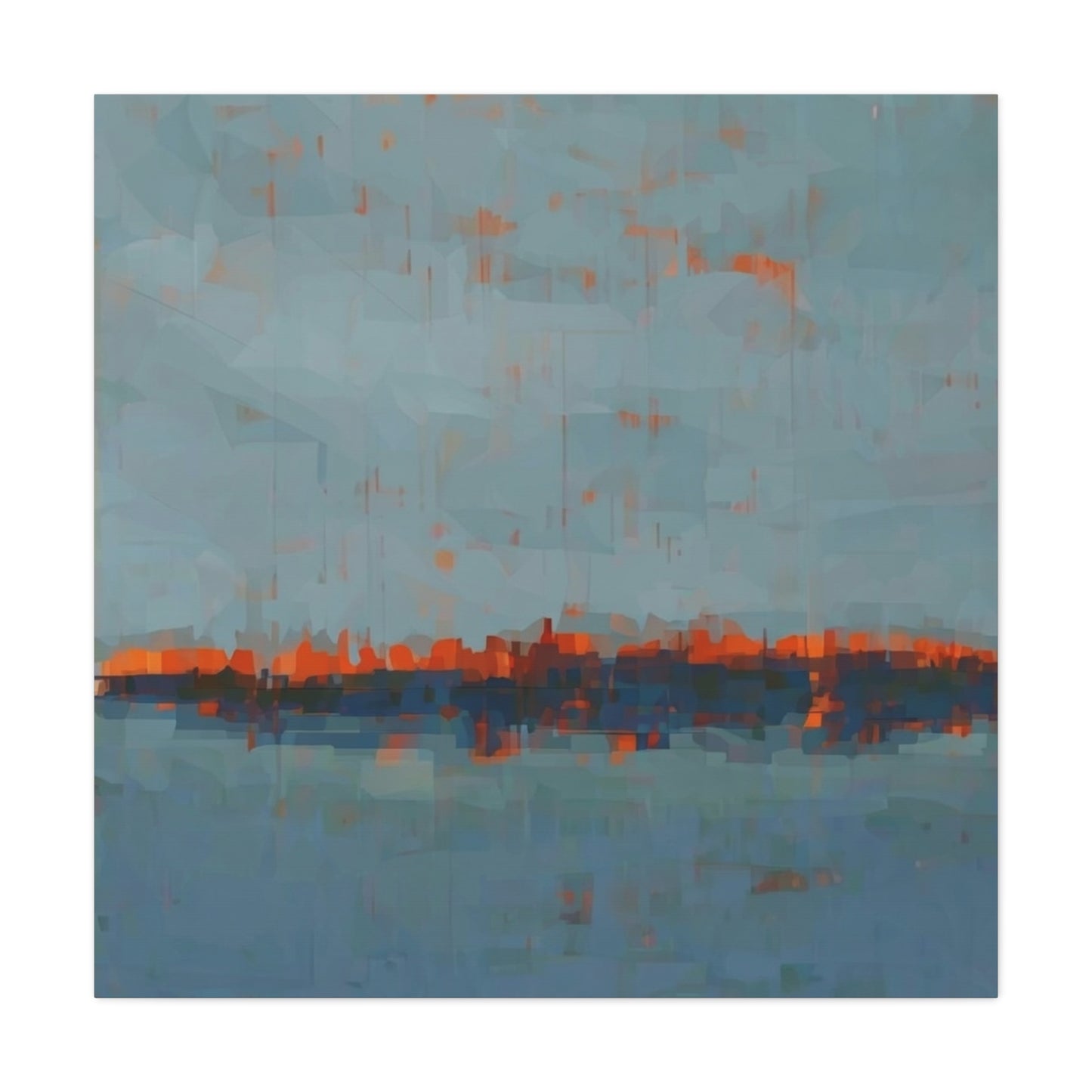 Abstract Coastal Horizon Canvas Print — Blue Teal with Orange Accent
