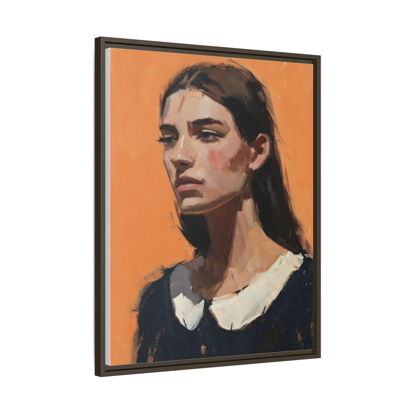 Framed Matte Canvas Portrait Art — Modern Figurative Painting on Orange