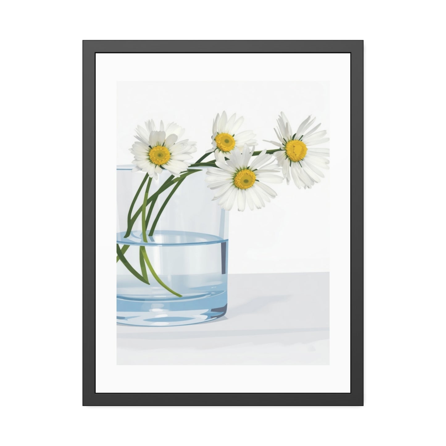 Framed Poster — Daisies in Glass Vase Wall Art, Minimal Botanical Print for Living Room