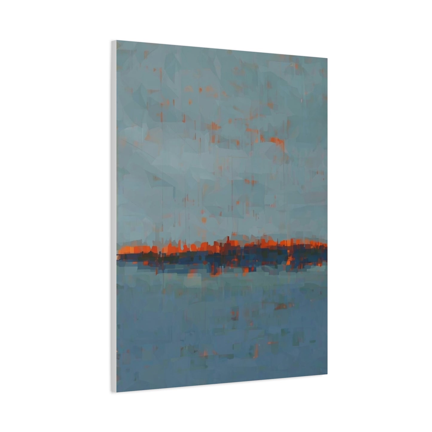 Abstract Coastal Horizon Canvas Print — Blue Teal with Orange Accent