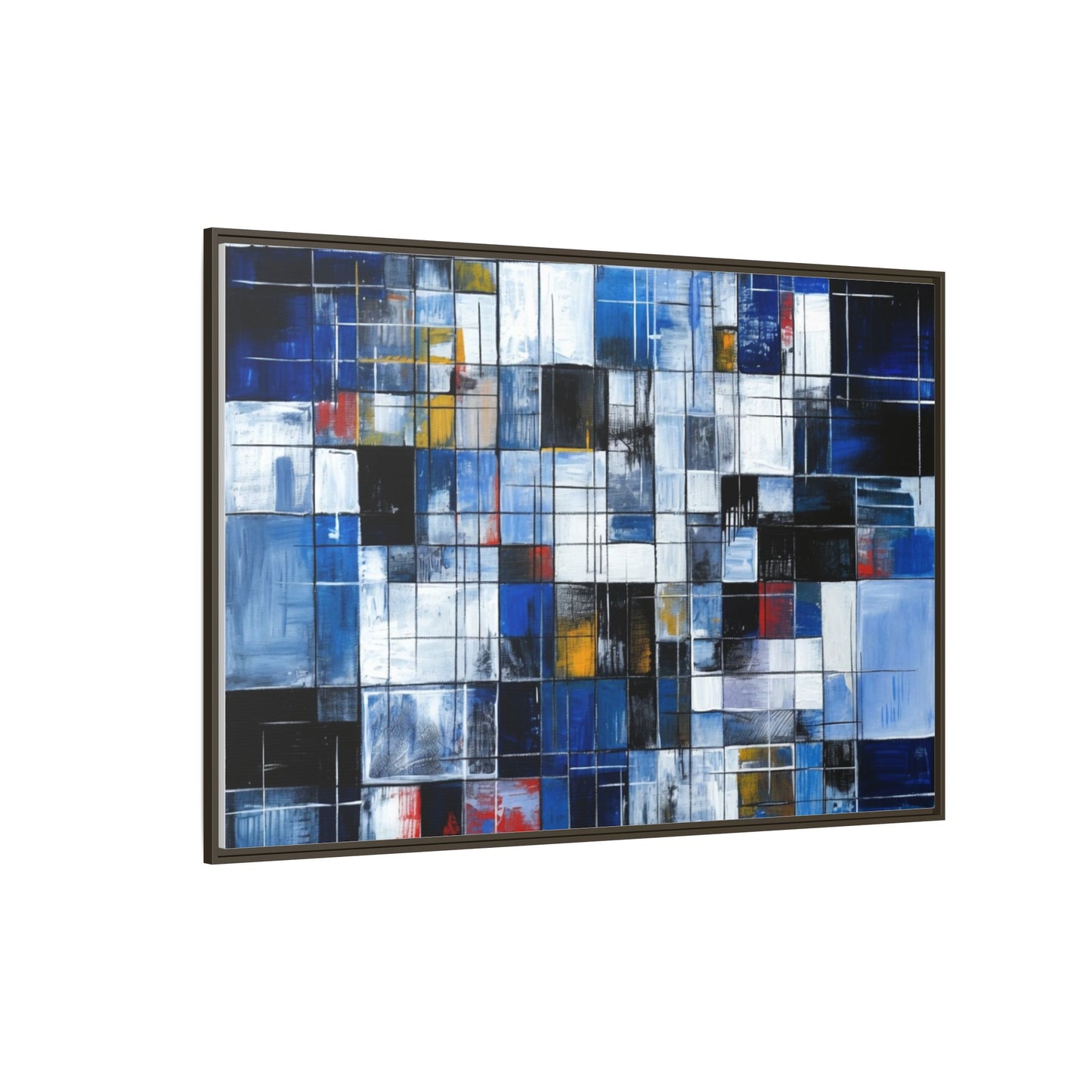 Abstract Blue Grid Matte Canvas Framed Art Print