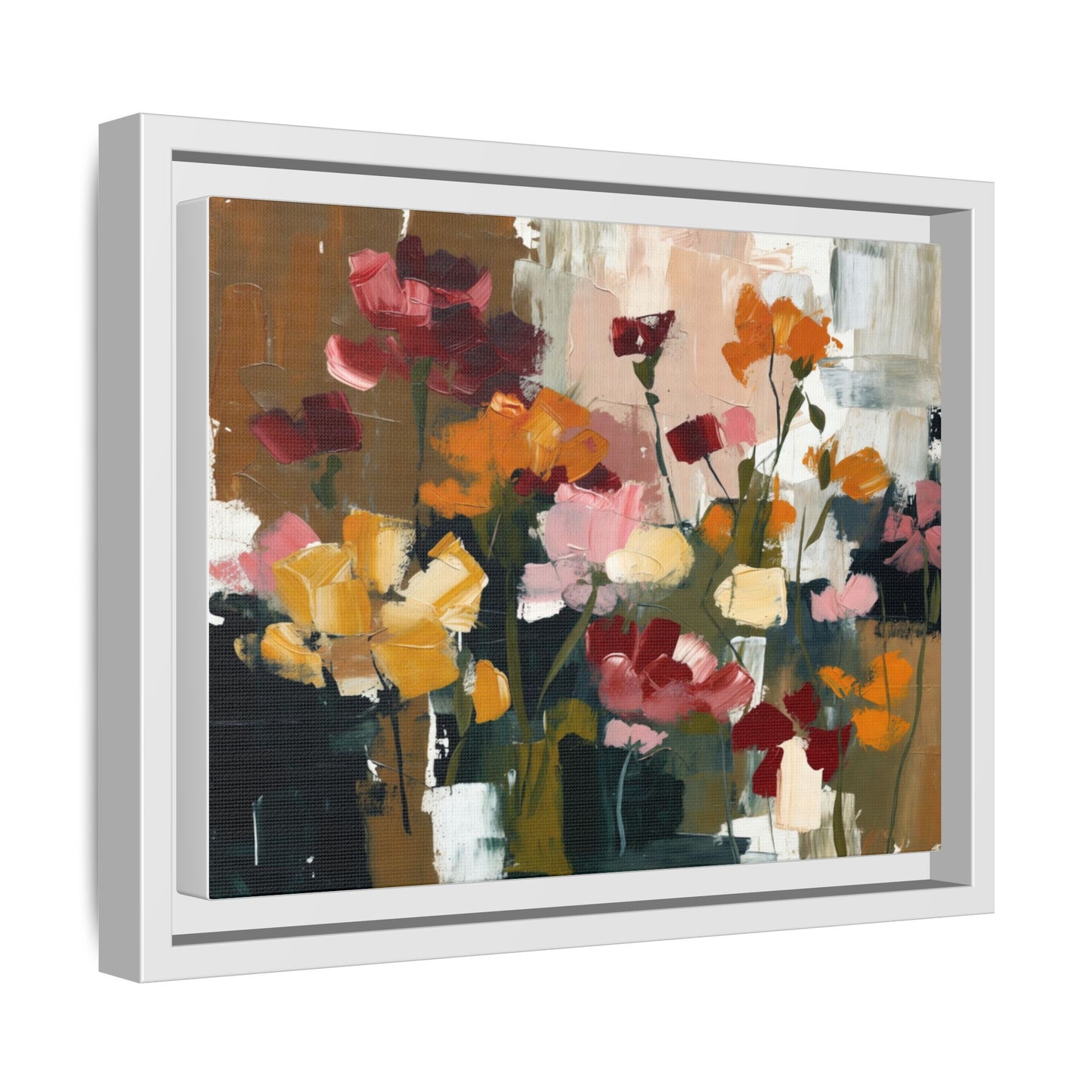 Framed Matte Canvas Floral Abstract Wall Art
