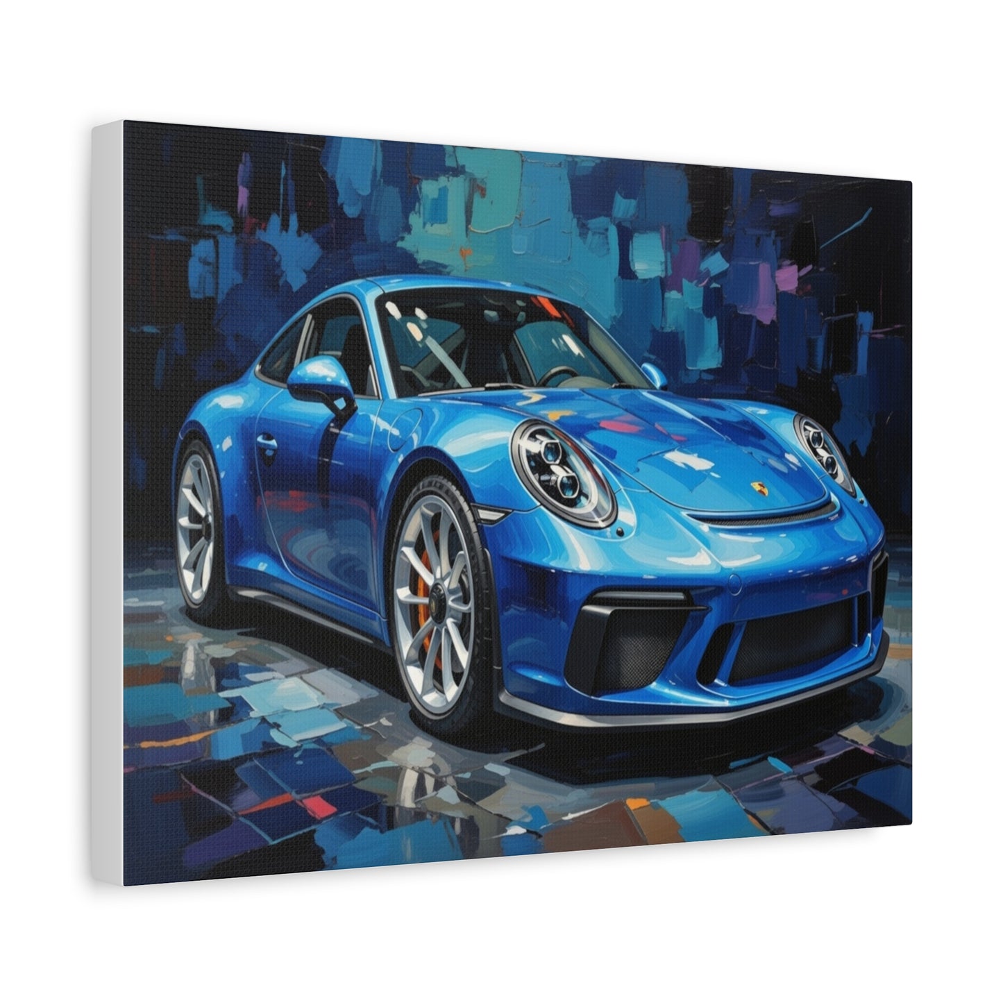 Blue Sports Car Canvas Wall Art — Modern Automotive Painting on Stretched Matte Canvas