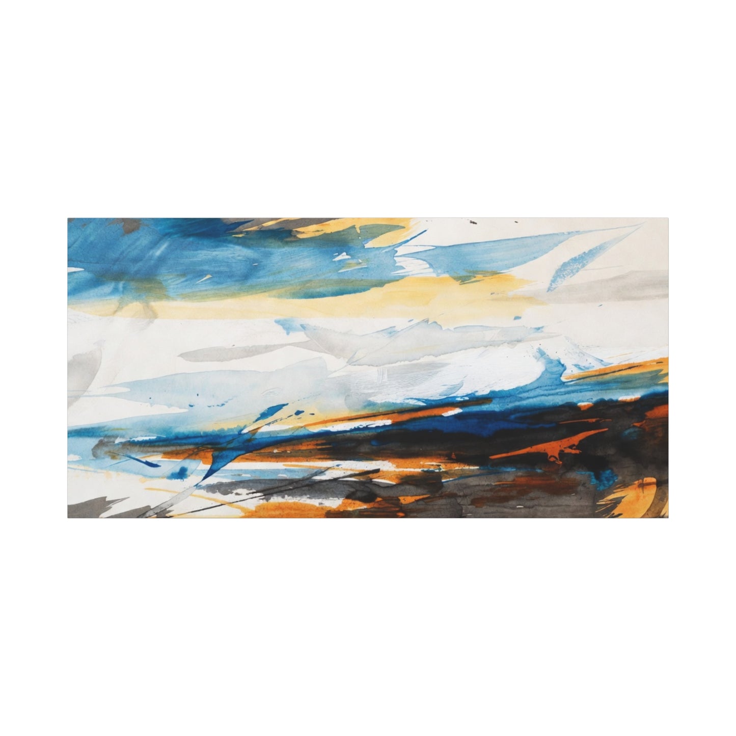 Abstract Oceanic Canvas Print — Blue & Amber Stretched Wall Art