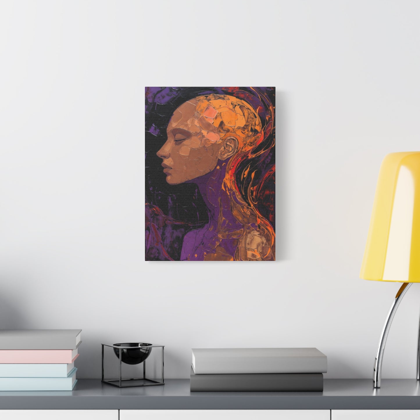 Abstract Portrait Canvas - Meditative Female Profile in Purple & Orange